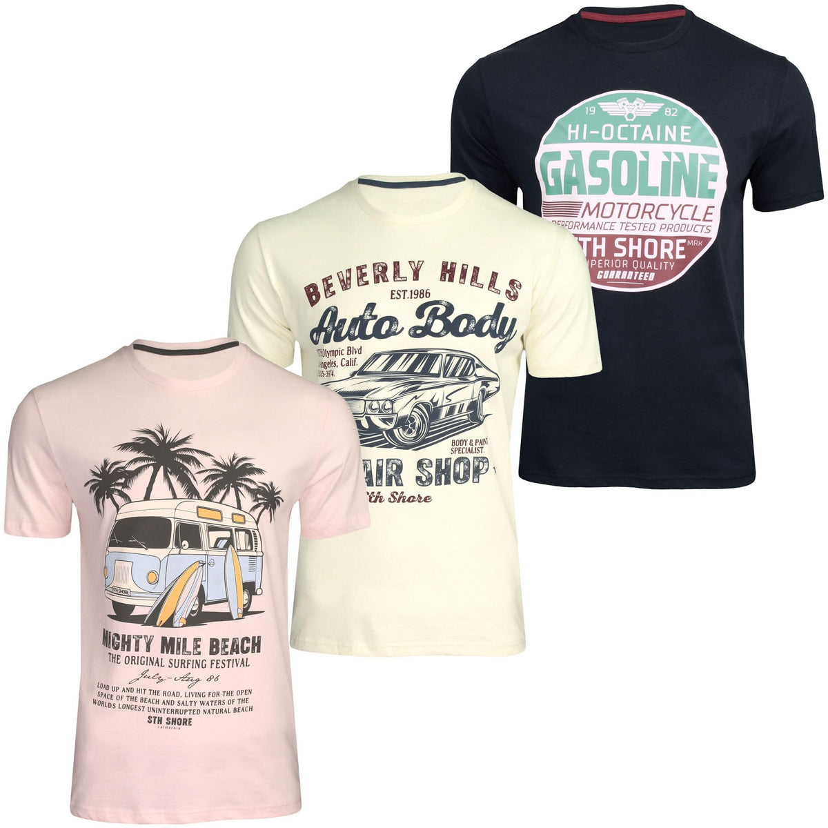 Xact Men's 3-Pack Printed Crew Neck T-Shirt, 100% Cotton, Short Sleeve