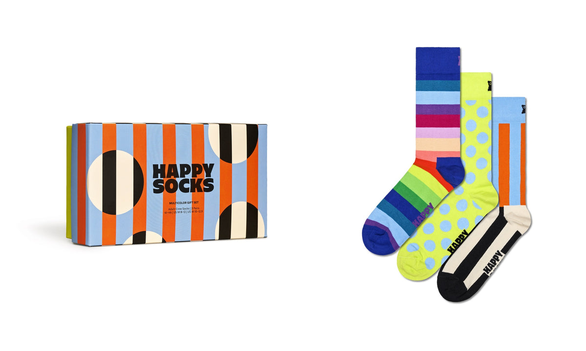 Happy Socks Mens Multicolor Sock Gift Set (3-Pack), 01, P000690