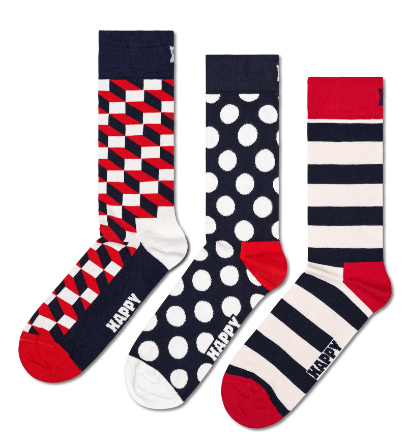 Happy Socks Classic Filled Optic Socks (3-Pack), 01, P000989, Navy