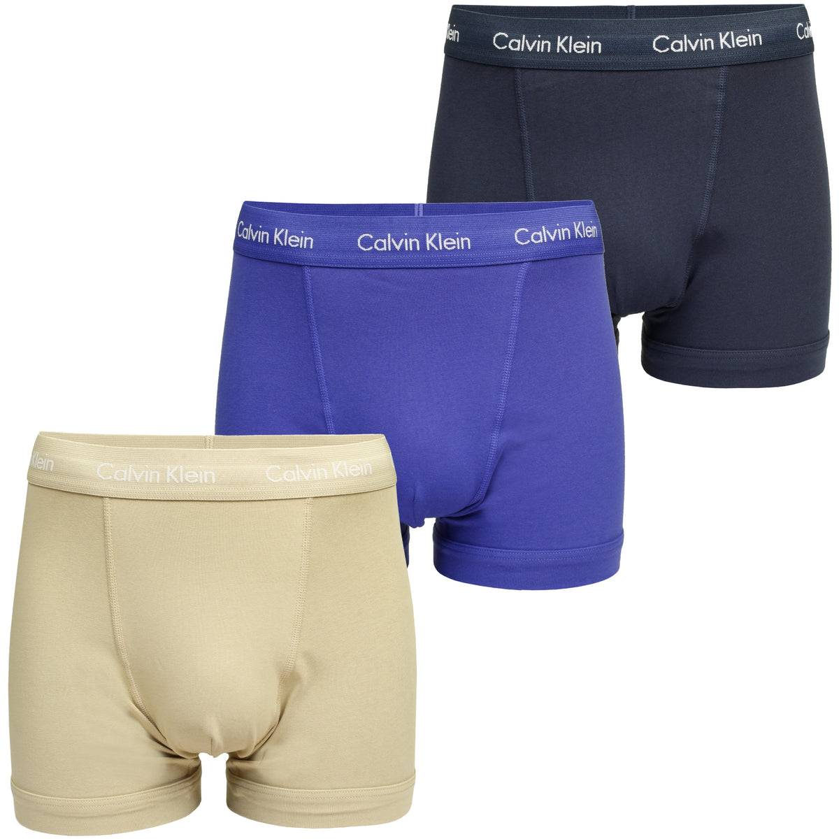 Calvin Klein Mens Classic Stretch Boxer Shorts/ Trunks (3-Pack), 01, U2662G-Ss22, Shoreline/ Clematis/ Travertine