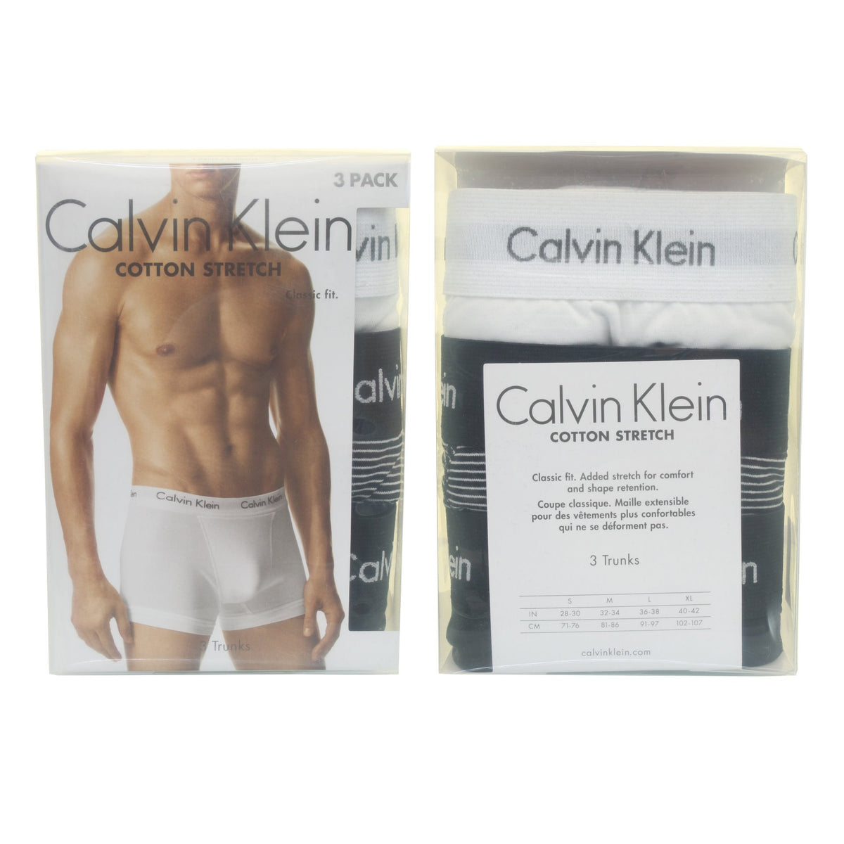 Calvin Klein Stretch Boxer Shorts/ Trunks (3-Pack) - White/ B&W Stripe/ Black, 03, U2662G_IOT, White/ B&W Stripe/ Black