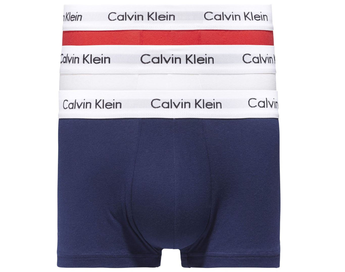 Mens Calvin Klein Boxer Shorts Low Rise Trunks 3 Pack, 01, U2664G, Red/White/Blue