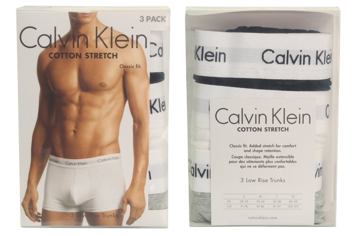 Mens Calvin Klein Boxer Shorts Low Rise Trunks 3 Pack, 02, U2664G, Black/White/Grey