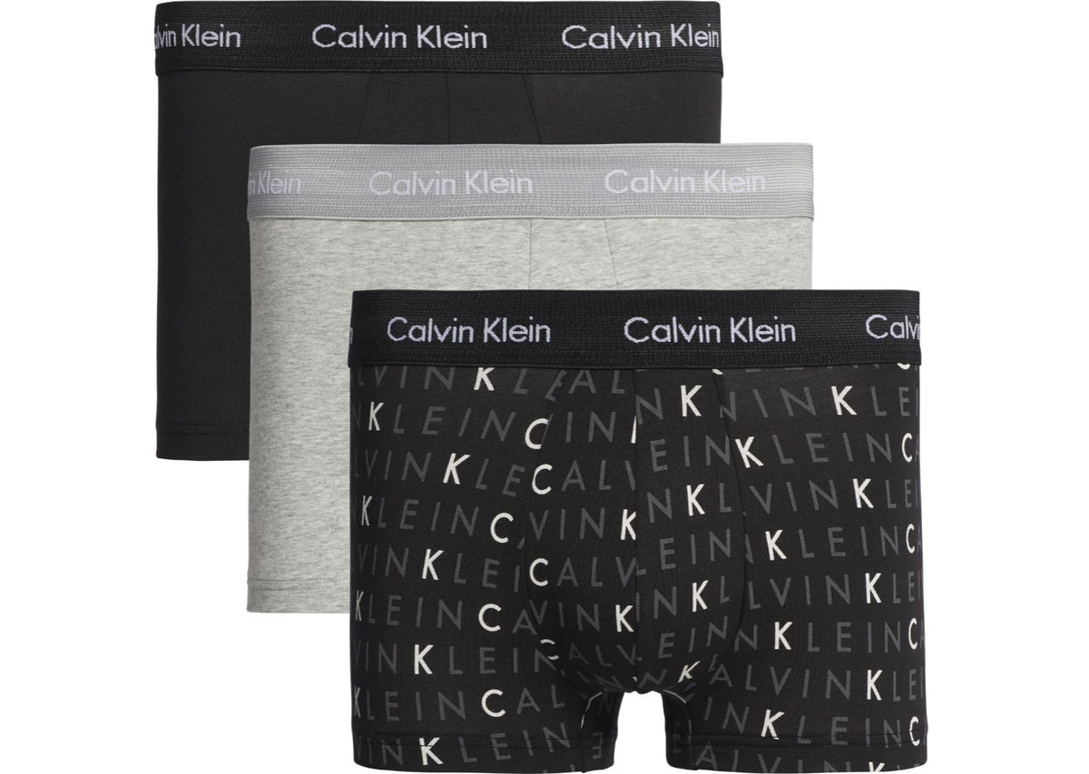 Mens Calvin Klein Boxer Shorts Low Rise Trunks 3 Pack, 01, U2664G, Black/Grey Heather/Subdued Logo