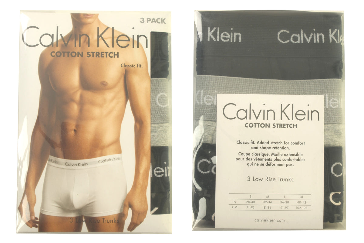 Mens Calvin Klein Boxer Shorts Low Rise Trunks 3 Pack, 02, U2664G, Black/Grey Heather/Subdued Logo