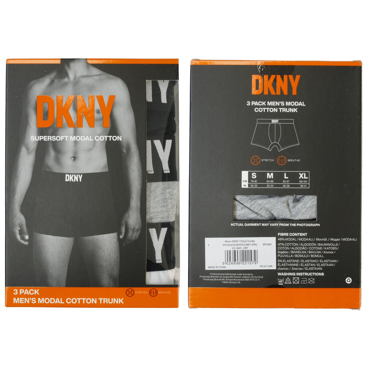 DKNY 3-Pack Cotton Modal New York Boxer Trunks, Black/White/Grey