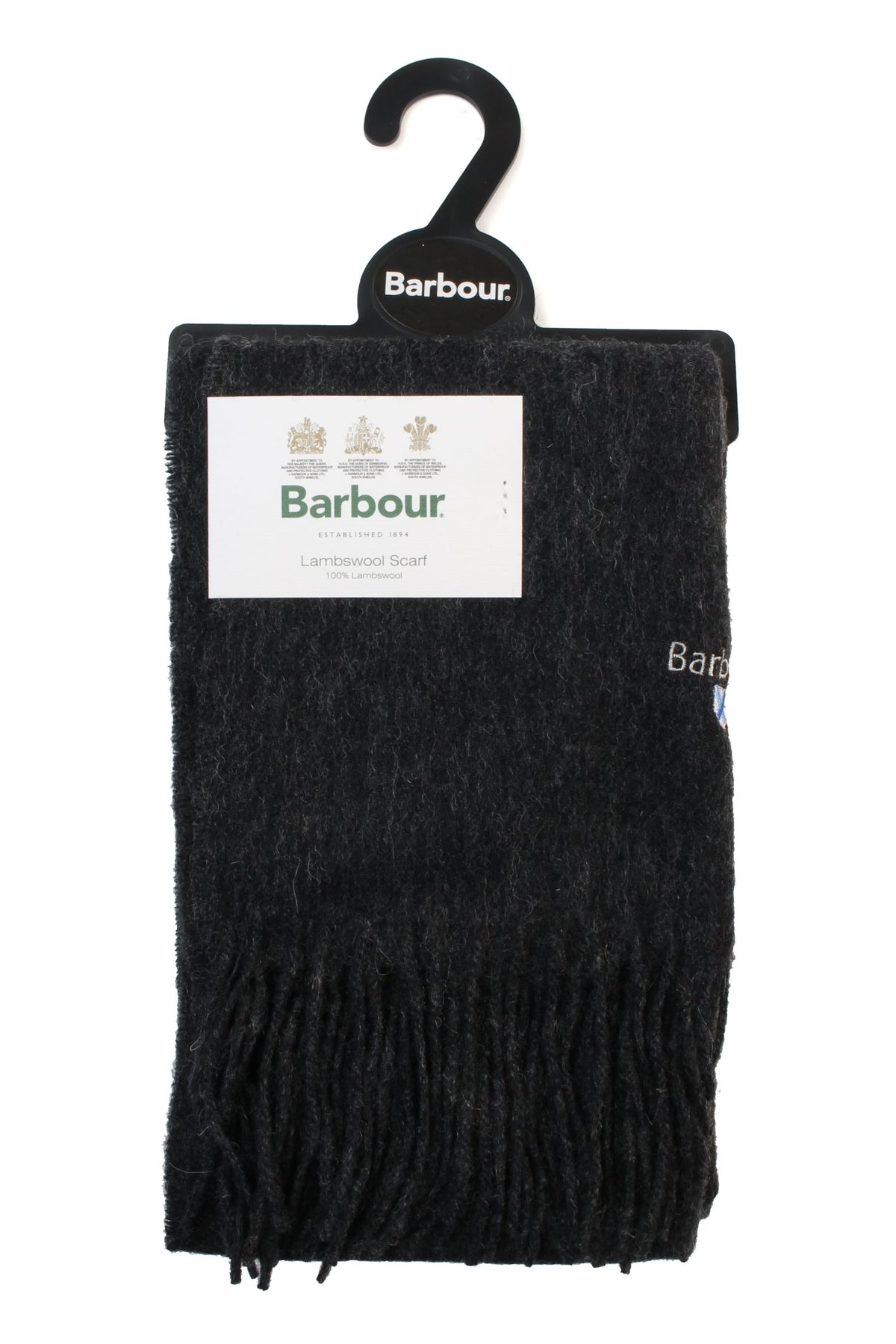 Barbour Plain Lambswool Scarf, 01, Usc0008, Charcoal/Grey