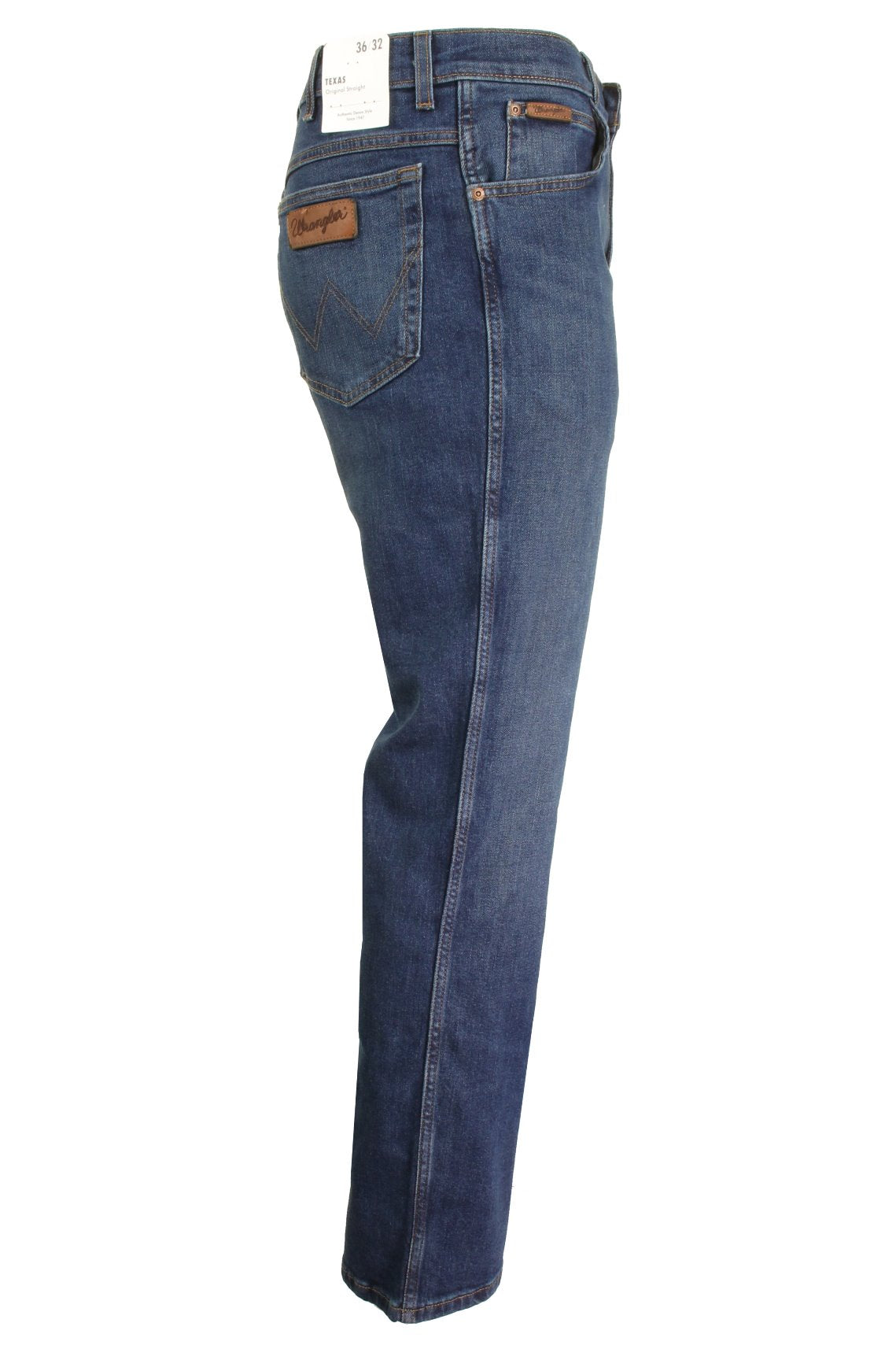 Mens Wrangler 'Texas' Jeans - Denim Stretch - Original Straight Fit, 02, W121-Core, Indigo Wit