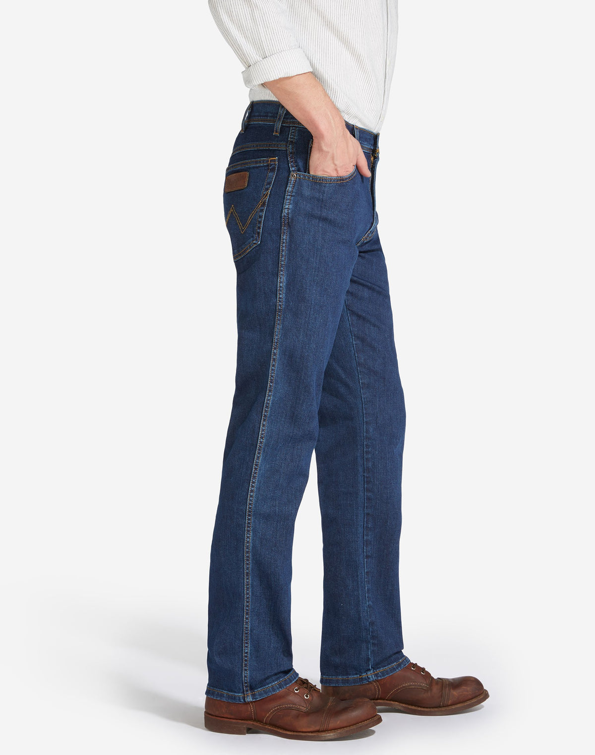 Mens Wrangler 'Texas' Jeans - Denim Stretch - Original Straight Fit, 02, W121-Core, Darkstone