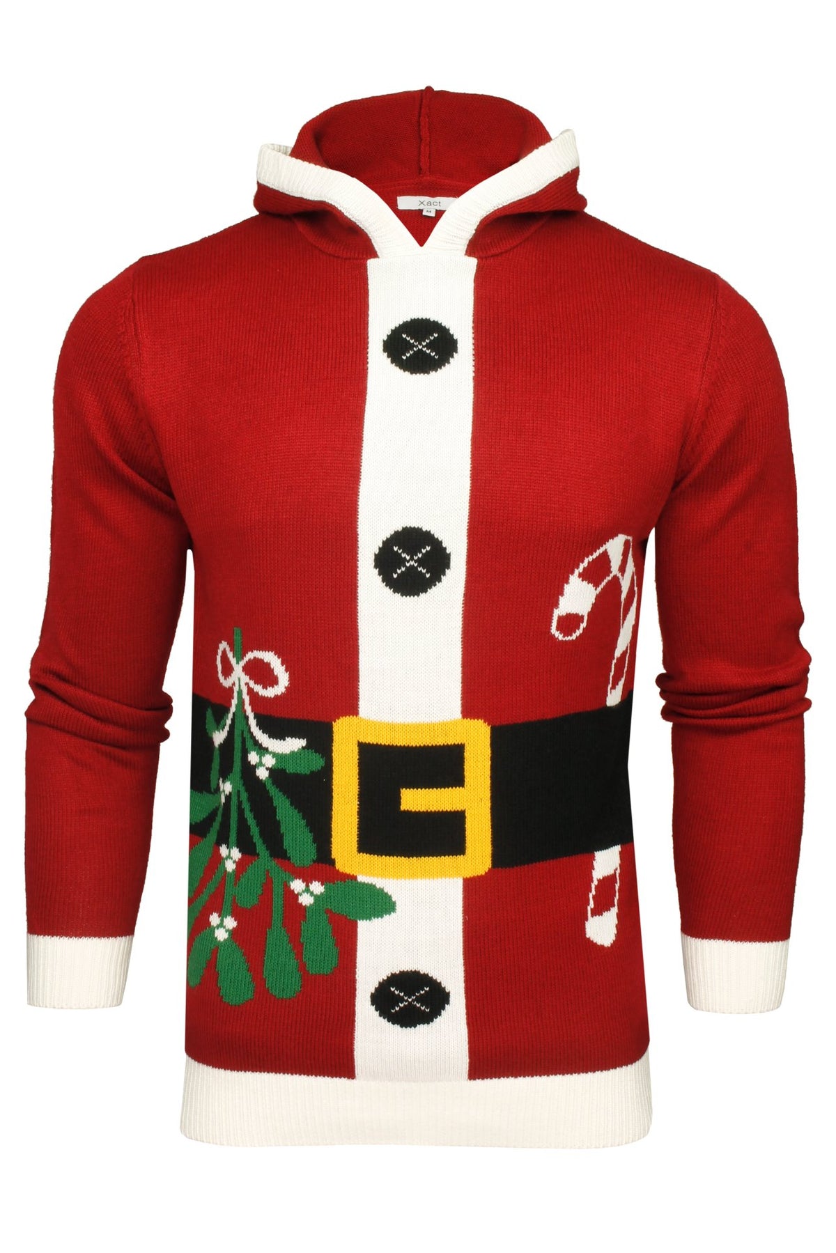 Men's Xact Novelty Hooded Christmas Jumper, 01, XK1010, Santa - Red