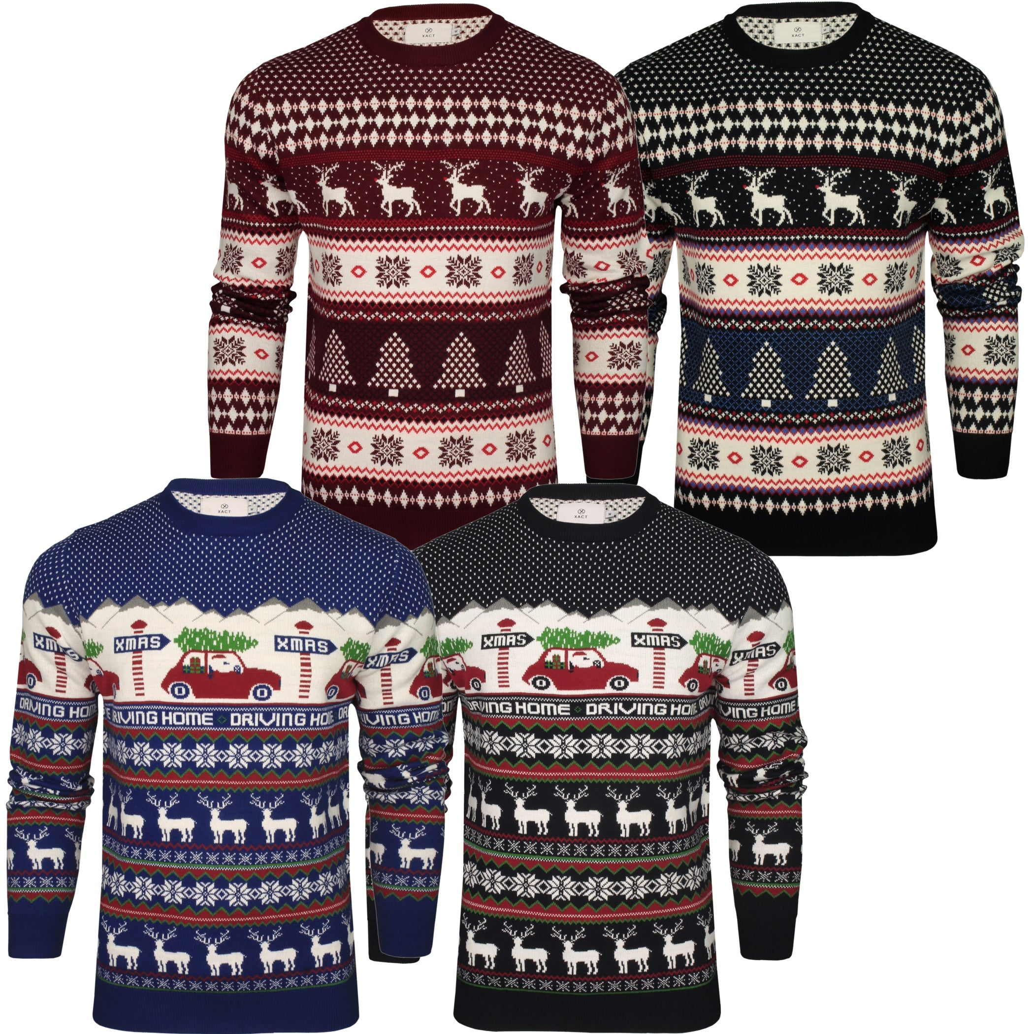 Xact Men's Nordic Fairisle Crew Neck Christmas Jumper – Acrylic Knit, Slim Fit, Long Sleeve, Machine Washable