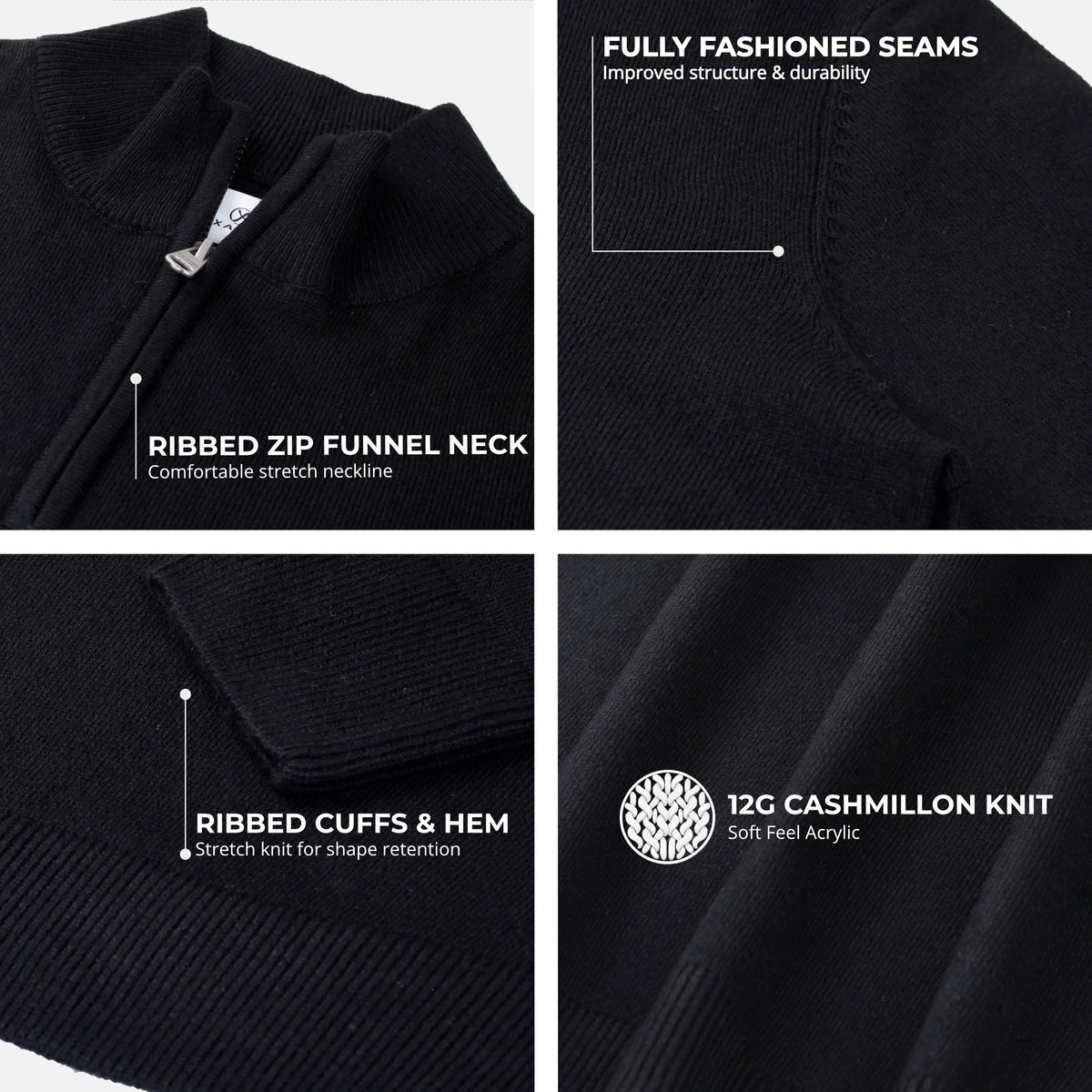 Xact Men's Quarter Zip Jumper, Cashmillon Soft Feel Knitted Pullover