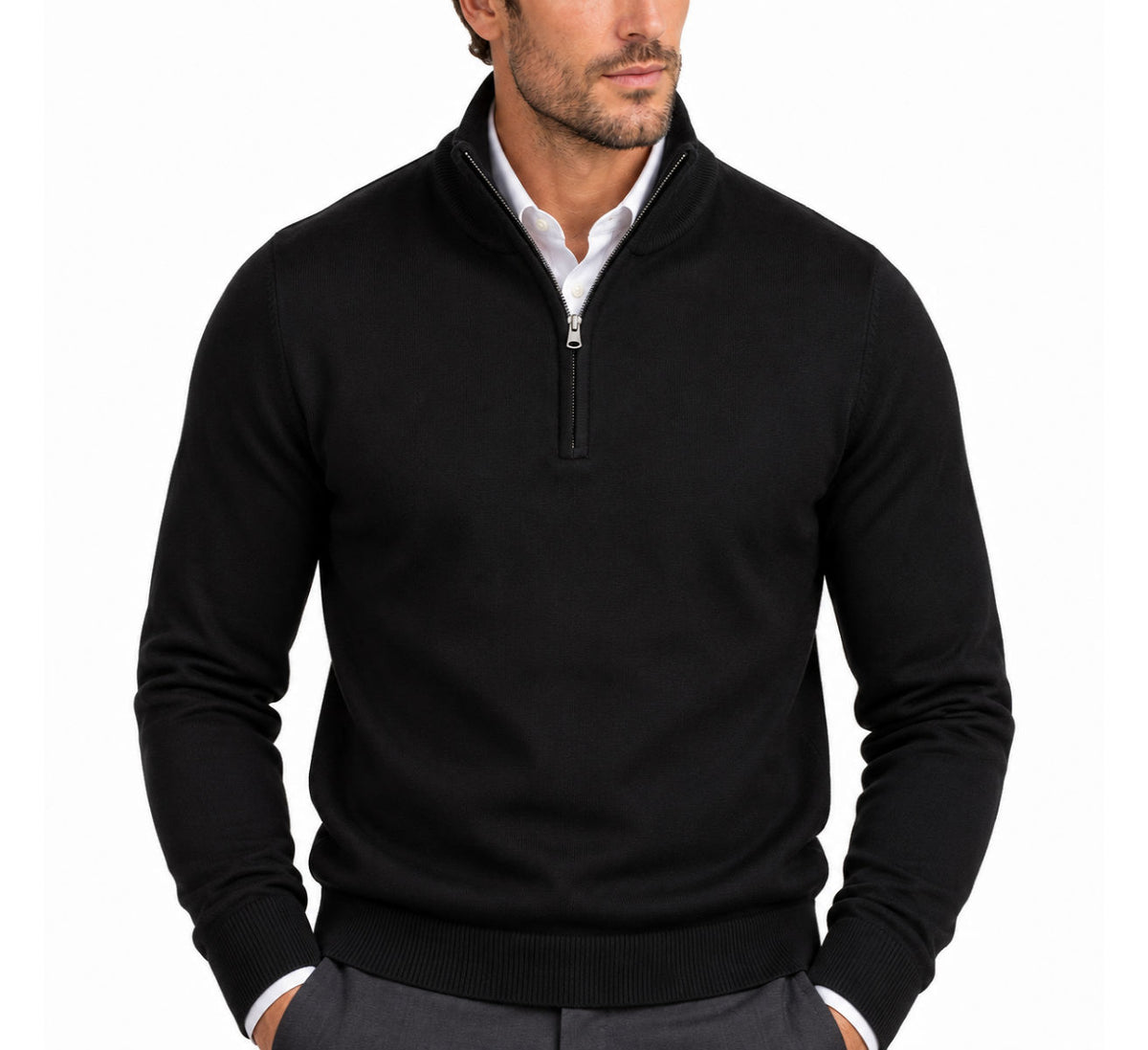 Xact Men's Quarter Zip Jumper, Cashmillon Soft Feel Knitted Pullover