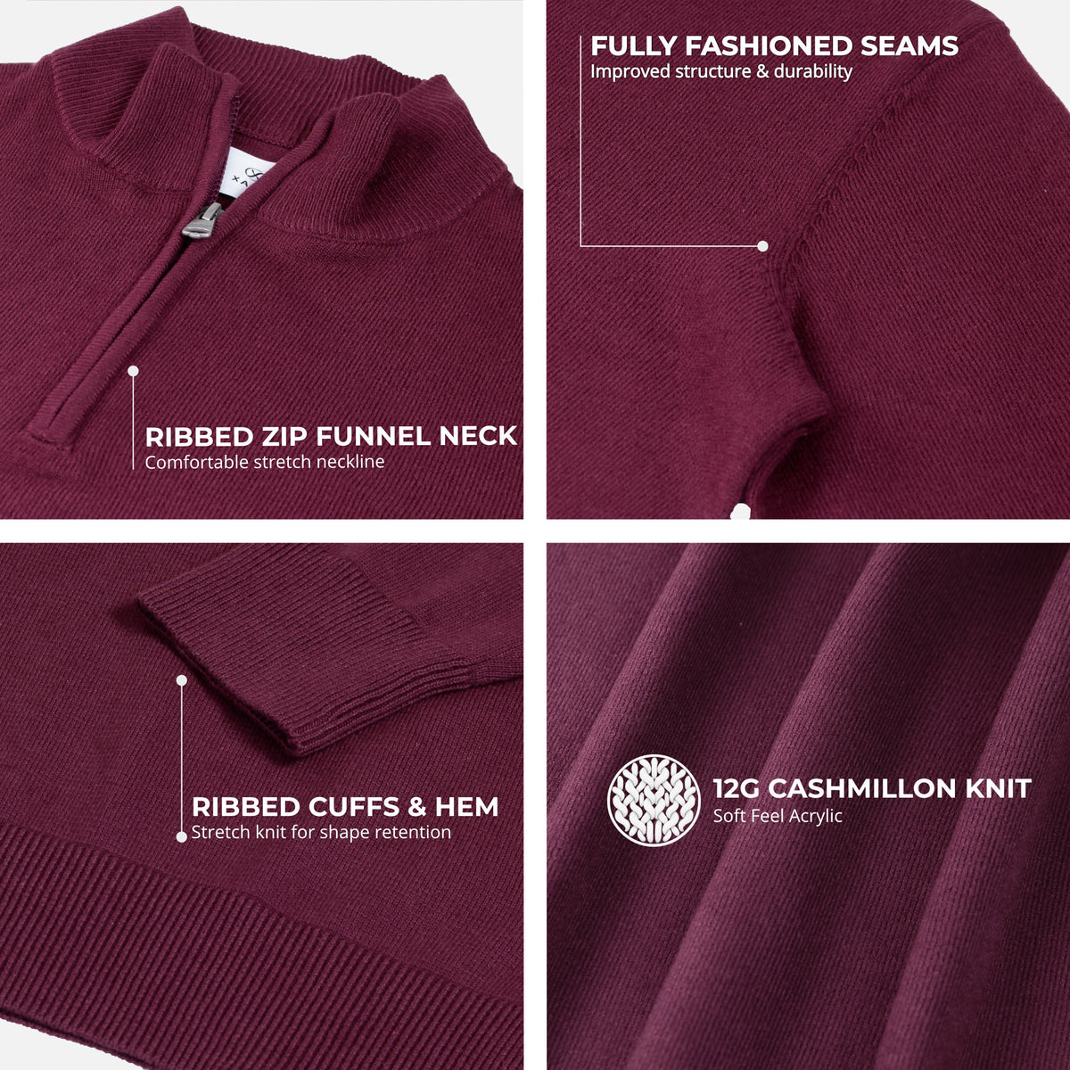 Xact Men's Quarter Zip Jumper, Cashmillon Soft Feel Knitted Pullover