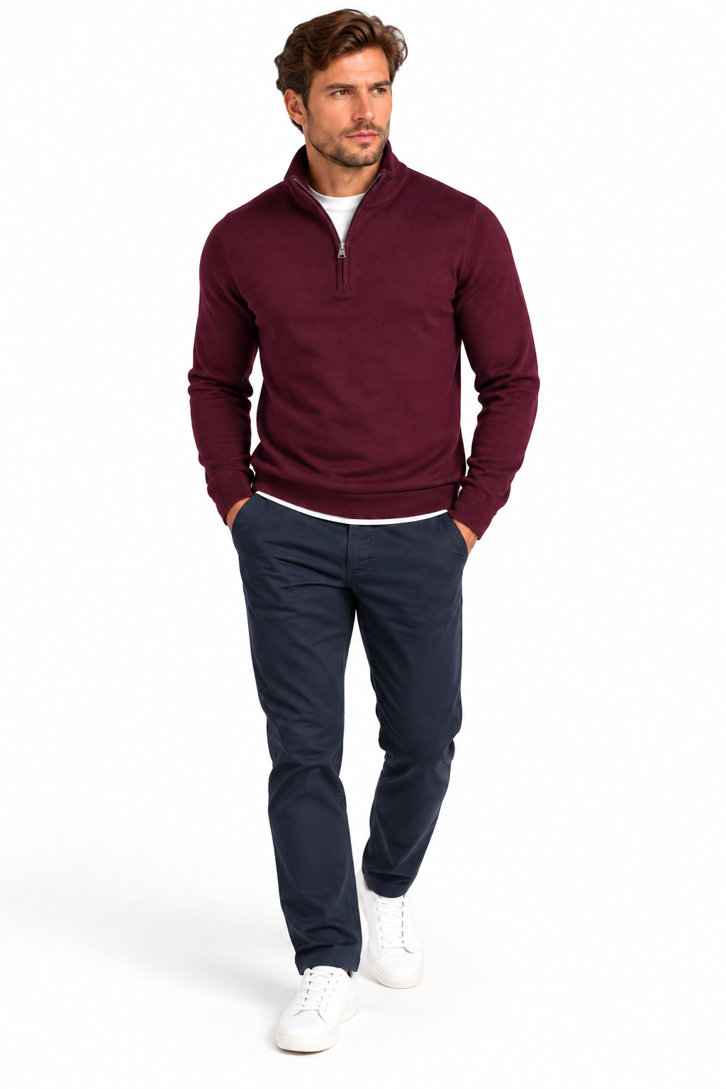 Xact Men's Quarter Zip Jumper, Cashmillon Soft Feel Knitted Pullover