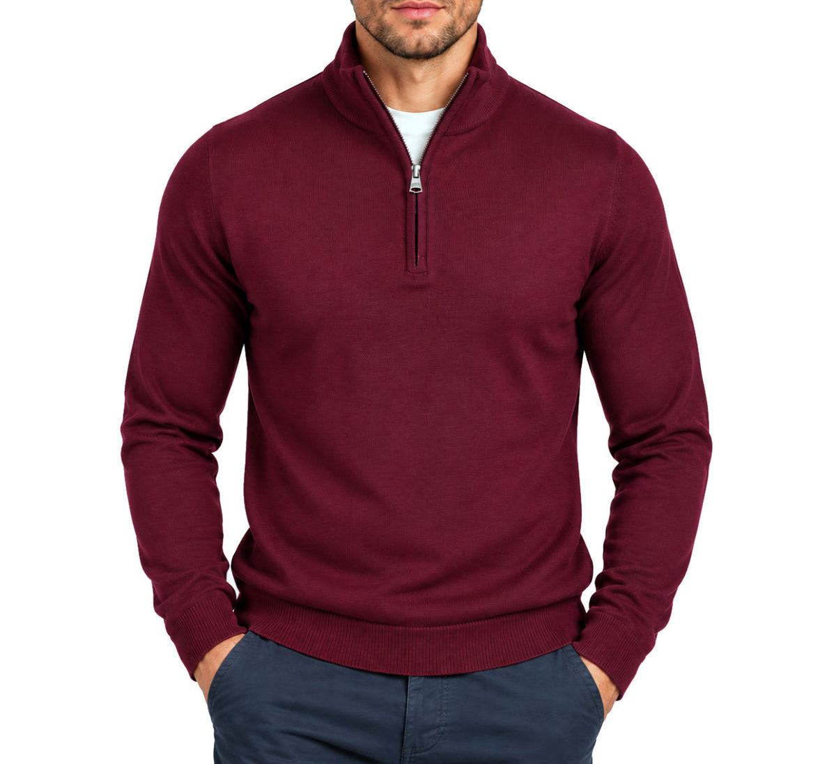Xact Men's Quarter Zip Jumper, Cashmillon Soft Feel Knitted Pullover
