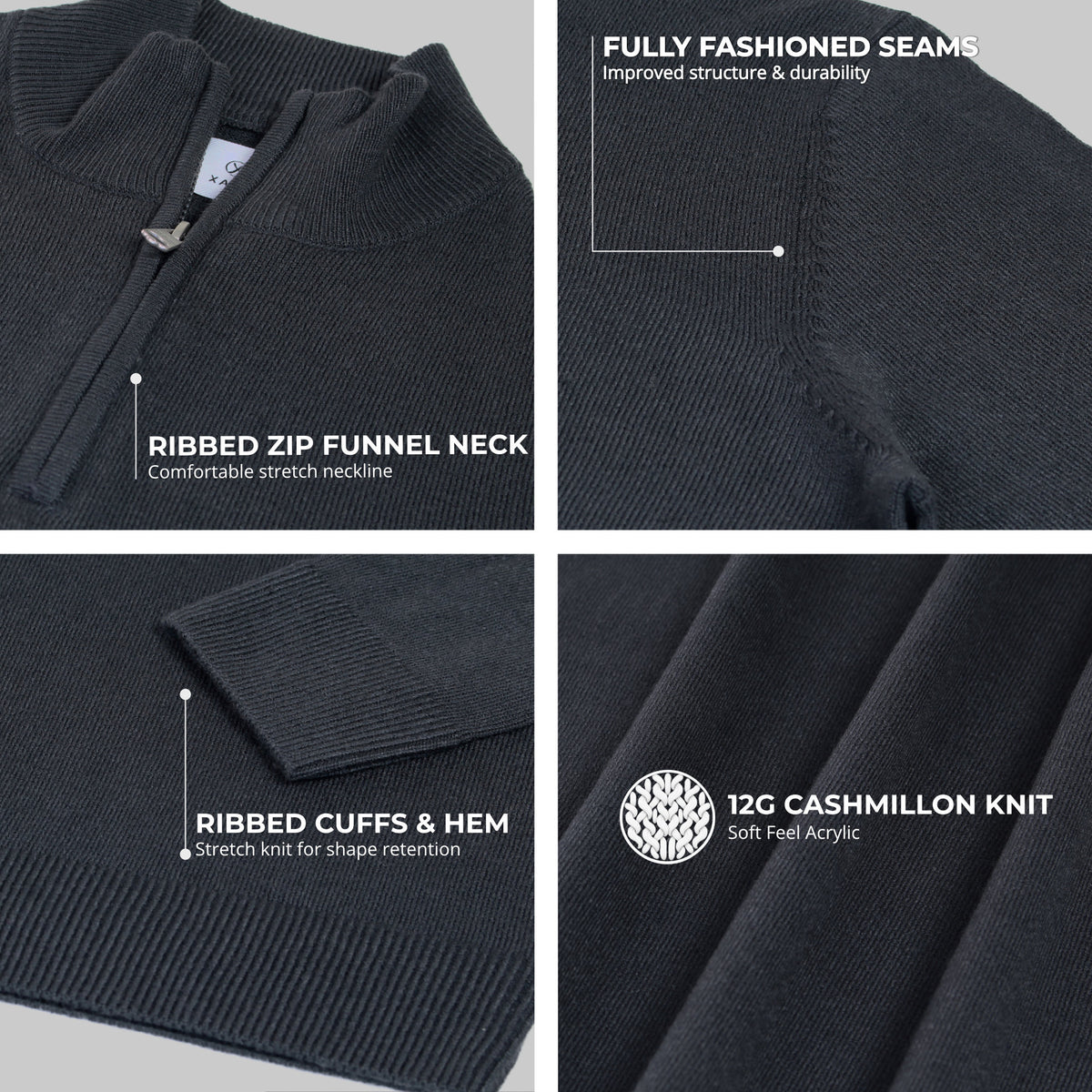 Xact Men's Quarter Zip Jumper, Cashmillon Soft Feel Knitted Pullover