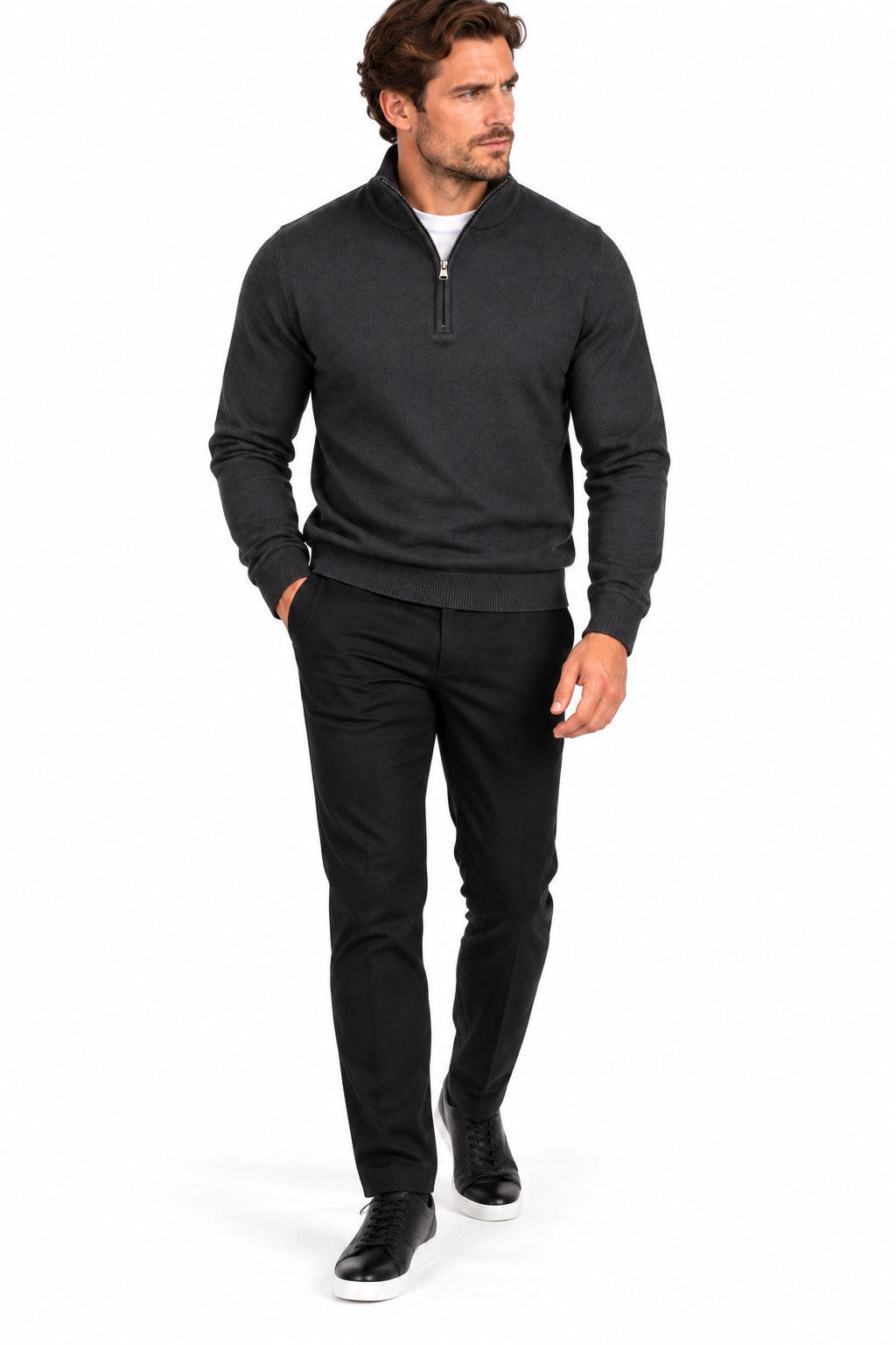 Xact Men's Quarter Zip Jumper, Cashmillon Soft Feel Knitted Pullover