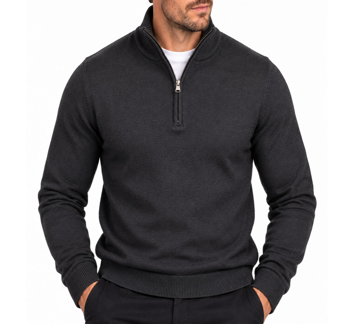 Xact Men's Quarter Zip Jumper, Cashmillon Soft Feel Knitted Pullover