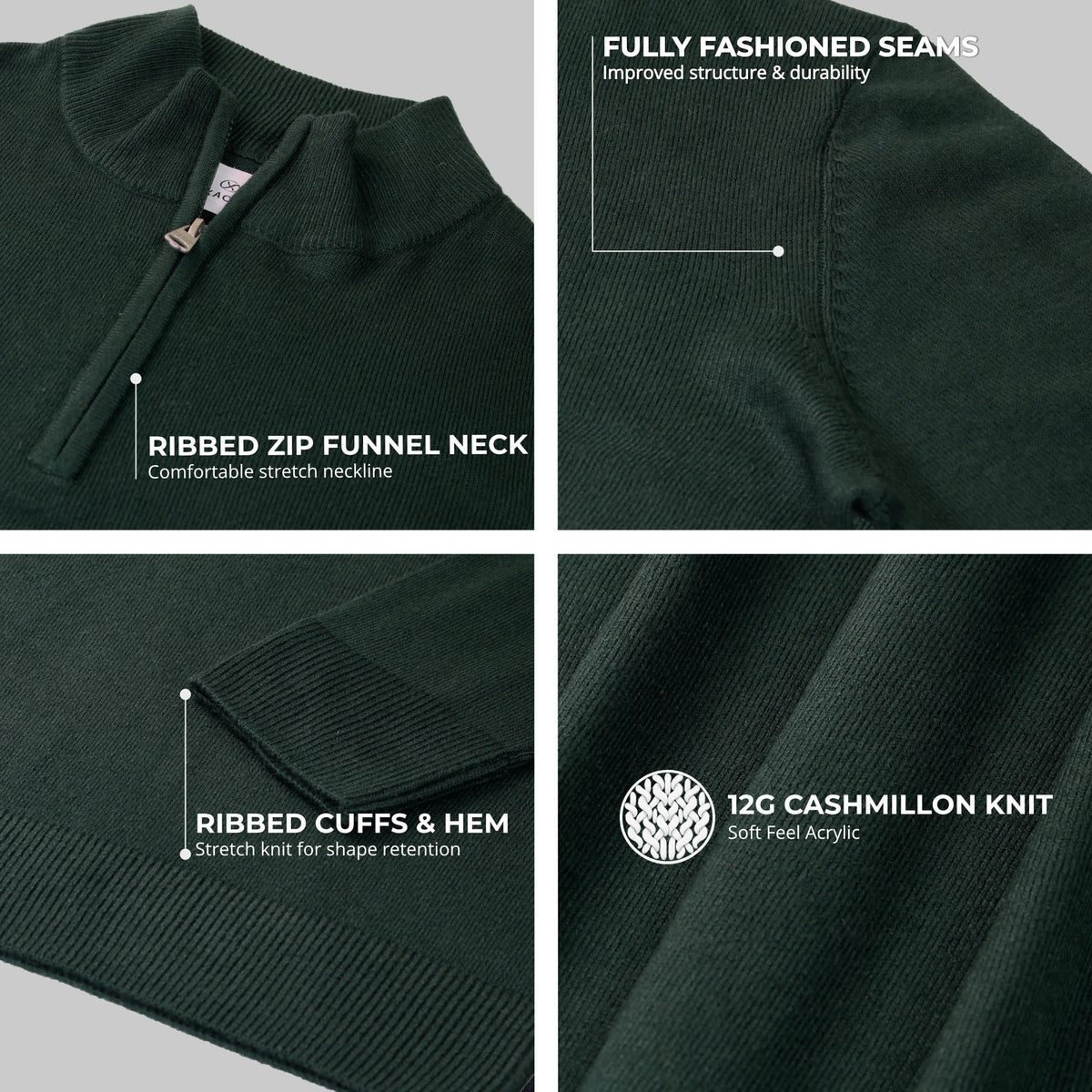 Xact Men's Quarter Zip Jumper, Cashmillon Soft Feel Knitted Pullover
