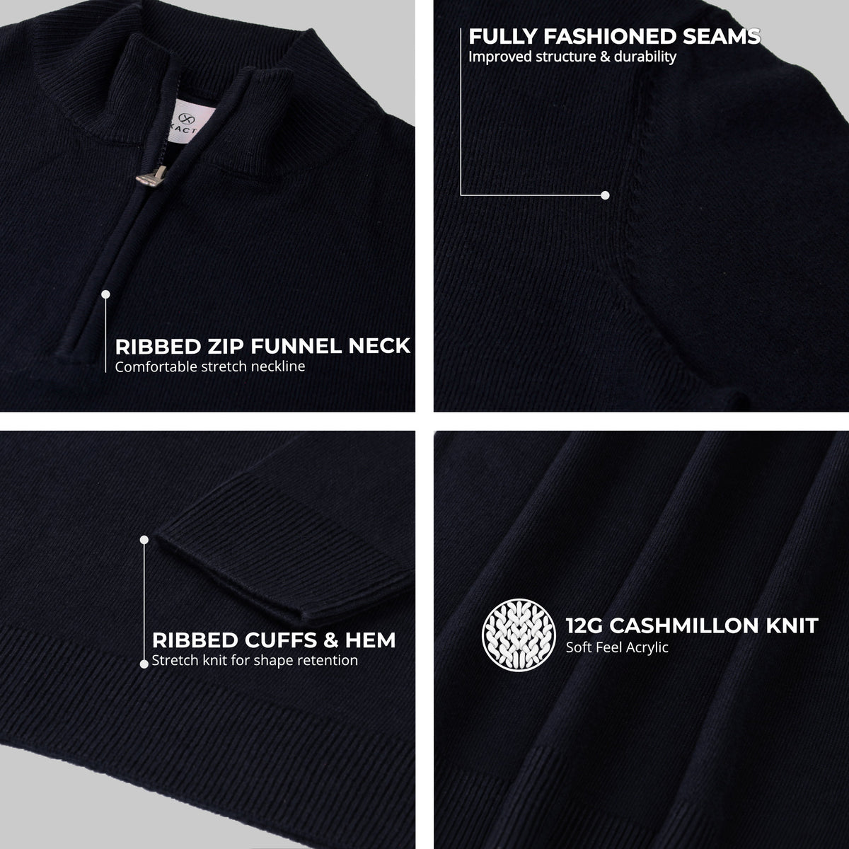 Xact Men's Quarter Zip Jumper, Cashmillon Soft Feel Knitted Pullover