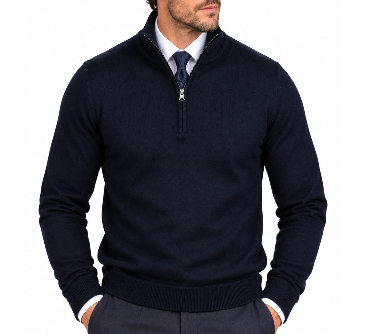 Xact Men's Quarter Zip Jumper, Cashmillon Soft Feel Knitted Pullover