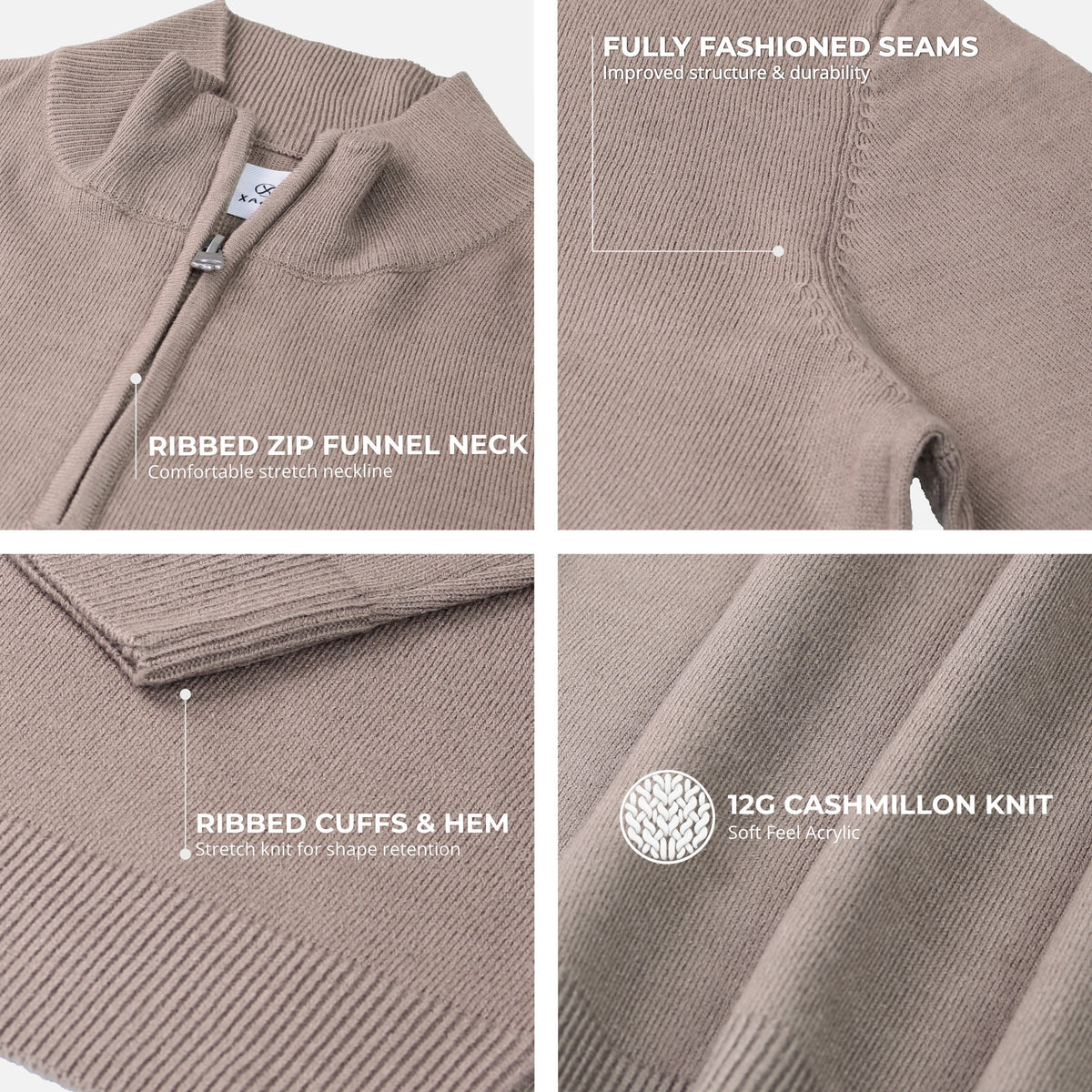 Xact Men's Quarter Zip Jumper, Cashmillon Soft Feel Knitted Pullover