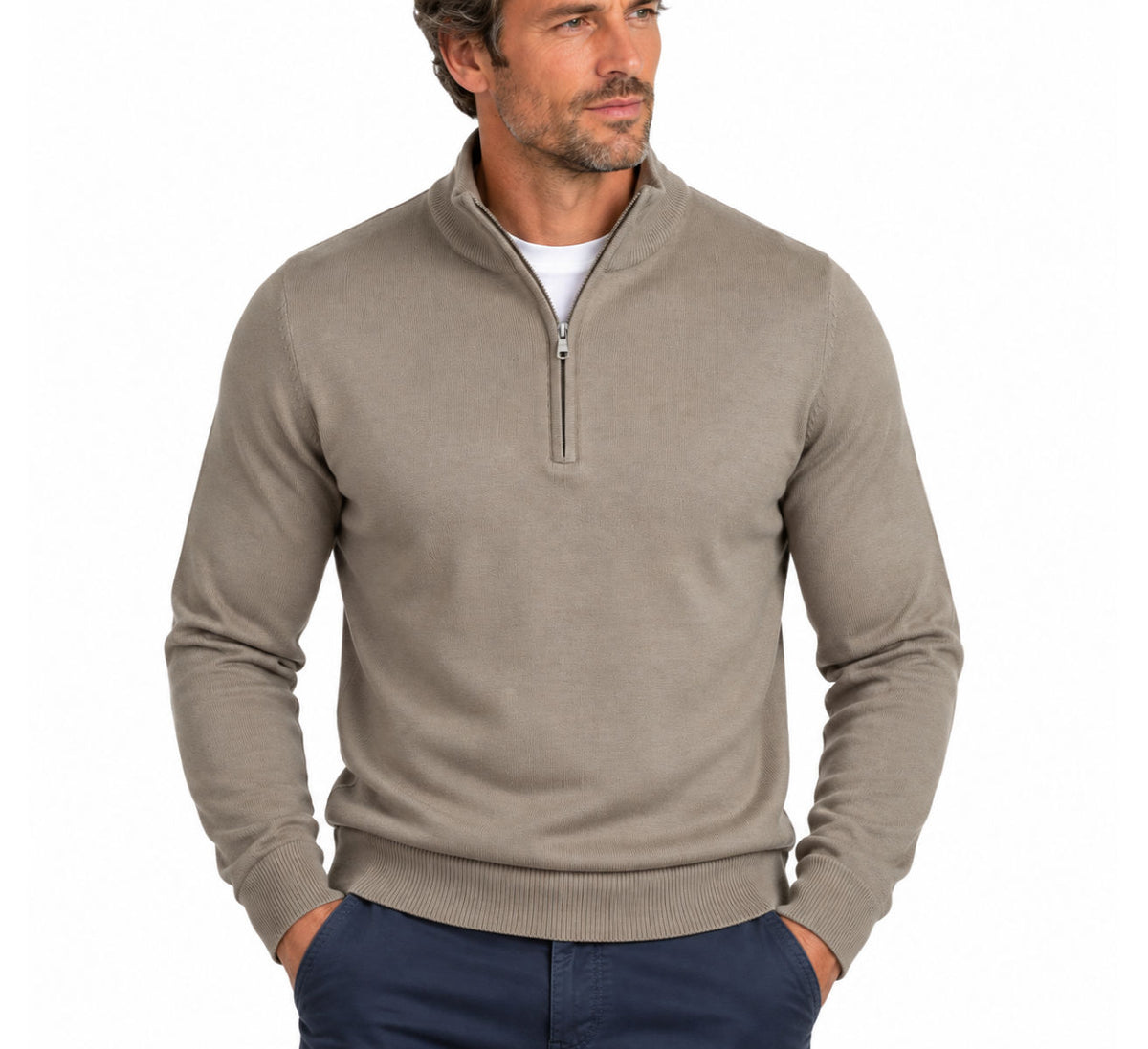 Xact Men's Quarter Zip Jumper, Cashmillon Soft Feel Knitted Pullover