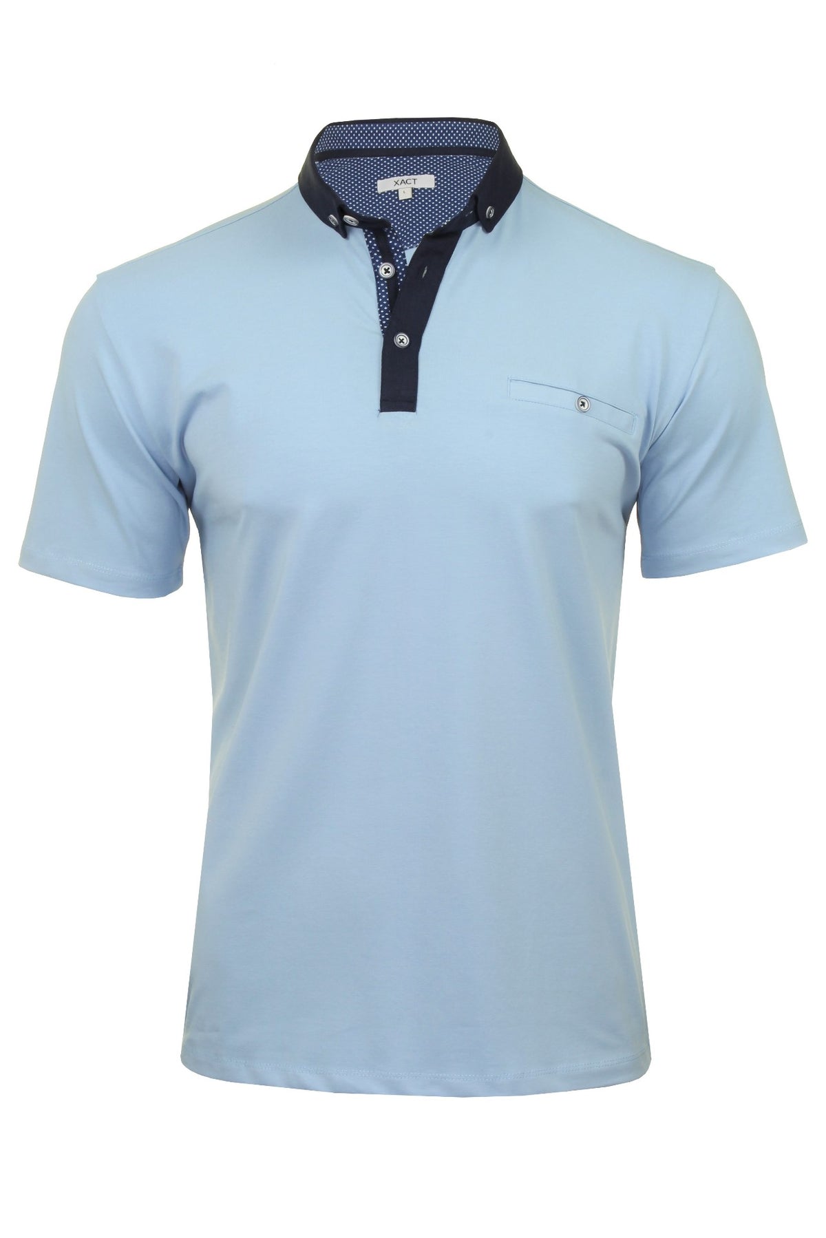 Xact Mens Polo Shirt with Short Sleeves and Button Down Collar, 01, Xp1076, Sky Blue