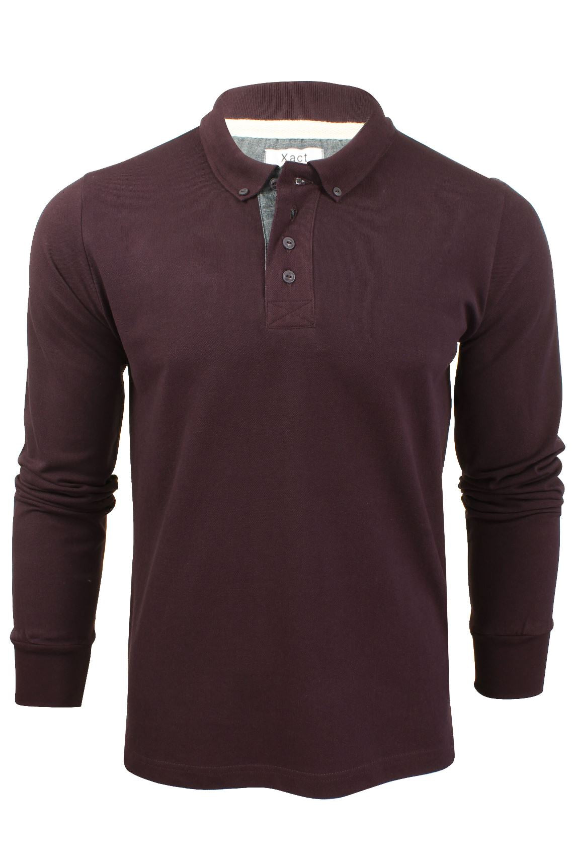 Xact Mens Polo Shirt Casual  Cotton Rich Pique polo Golf Long Sleeved, 01, Xp1001, Aubergine