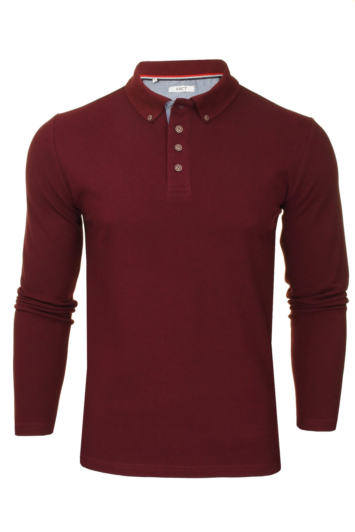 Xact Mens Polo T-Shirt Pique Long Sleeved, 01, XP1003, Burgundy