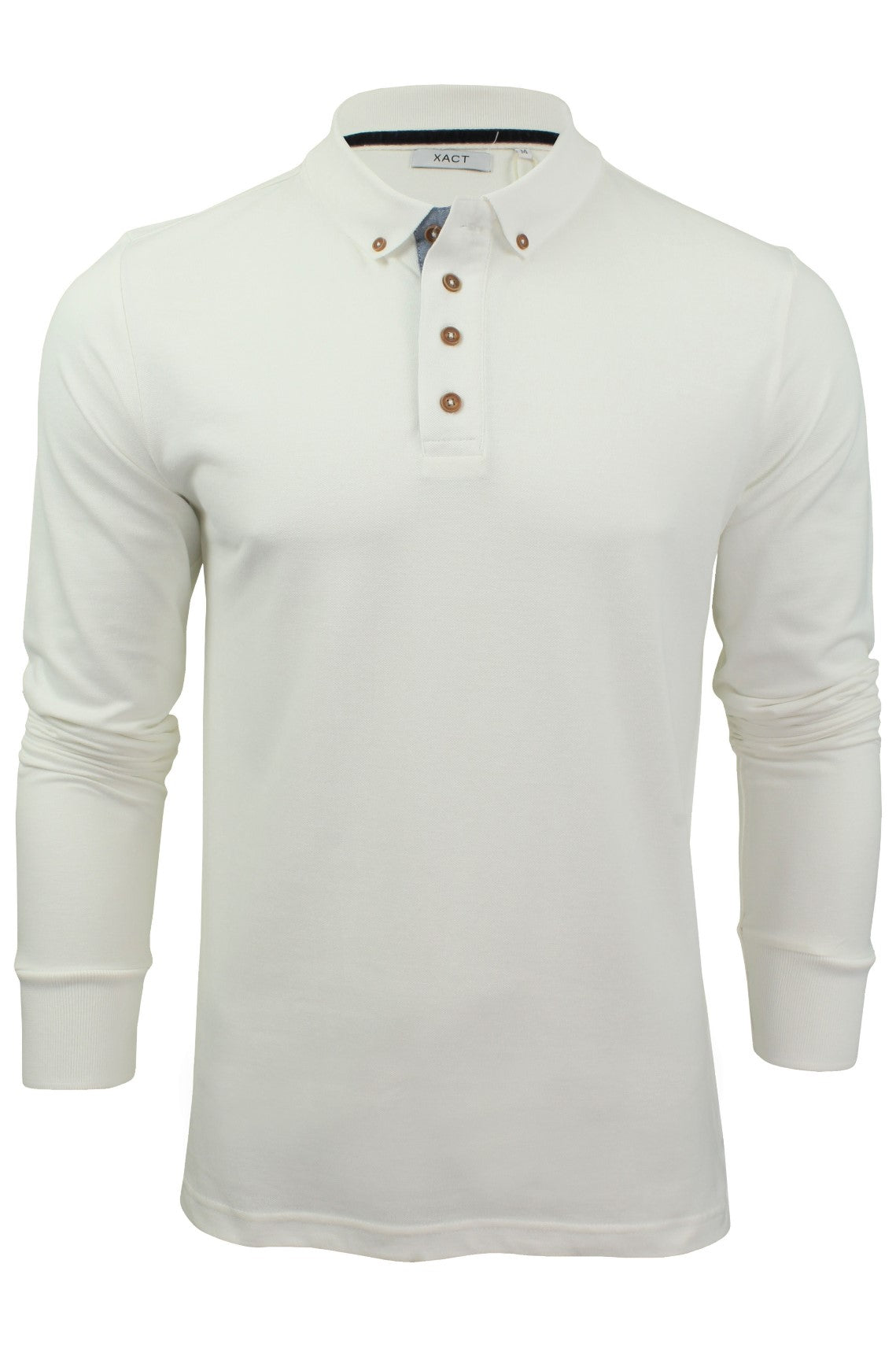 Xact Mens Polo T-Shirt Pique Long Sleeved, 01, XP1003, Ecru