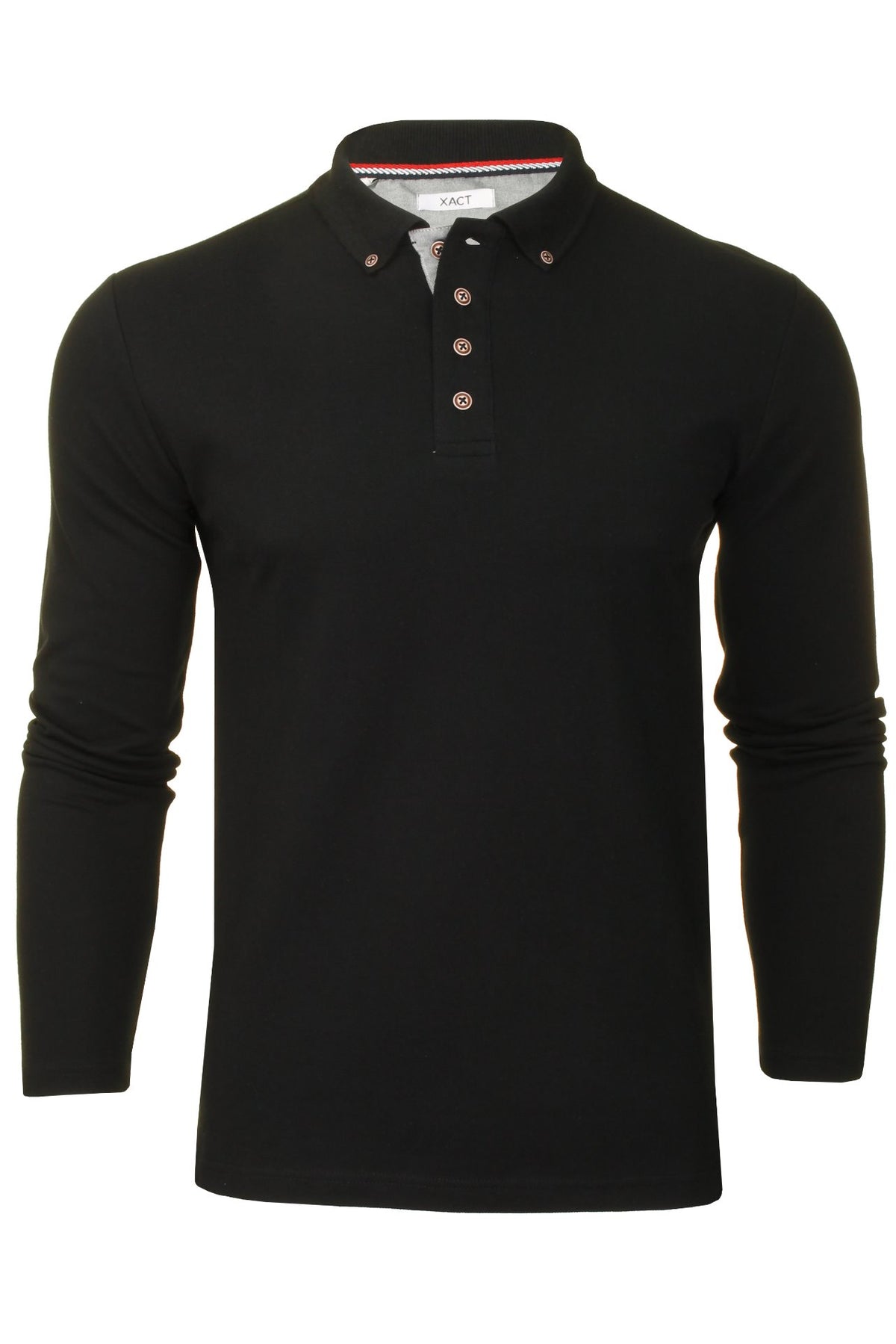 Xact Mens Polo T-Shirt Pique Long Sleeved, 01, XP1003, Jet Black