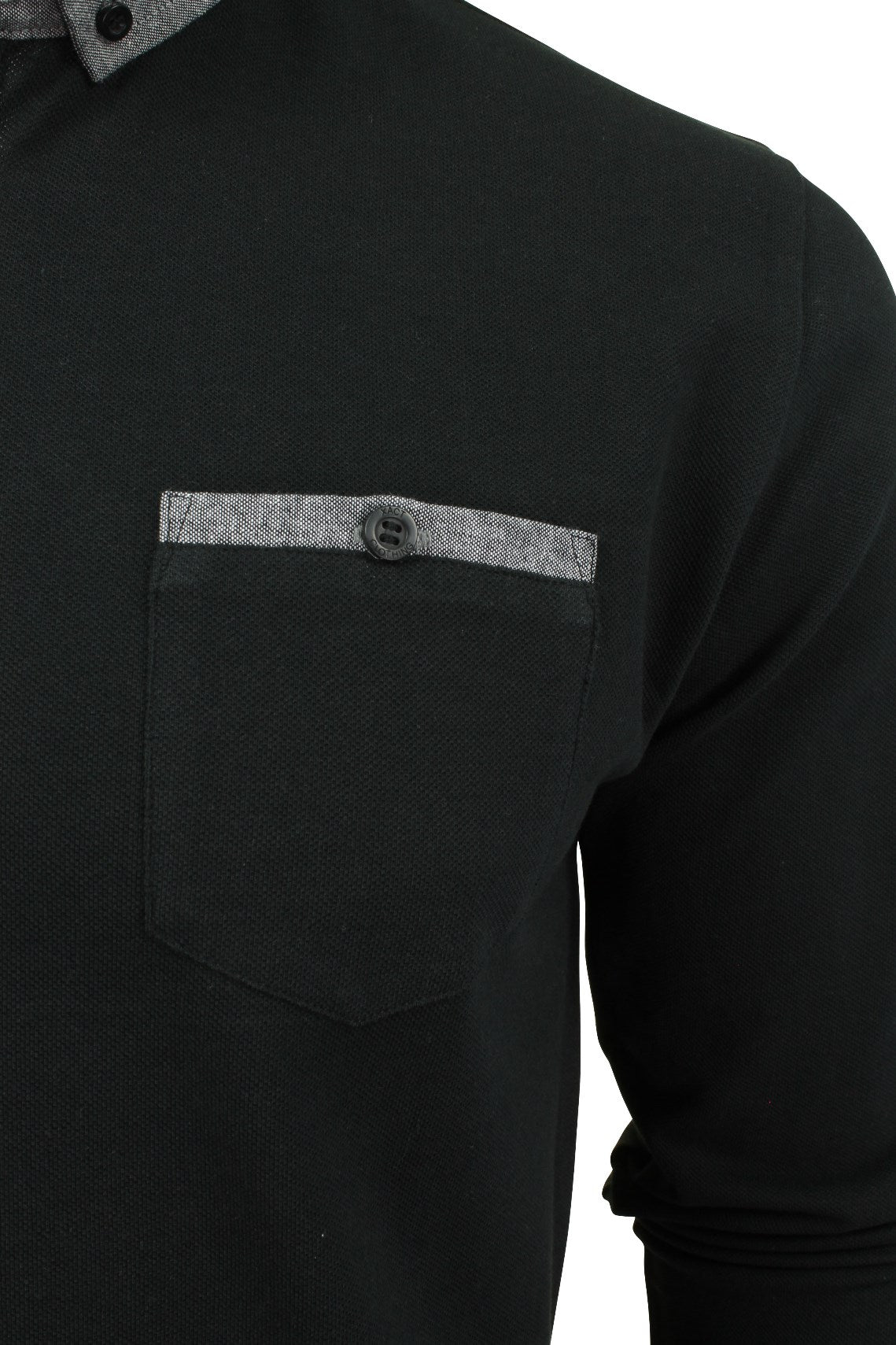 Mens Long Sleeved Button Down Collar Polo T-Shirt by Xact, 02, Xp1026, Black