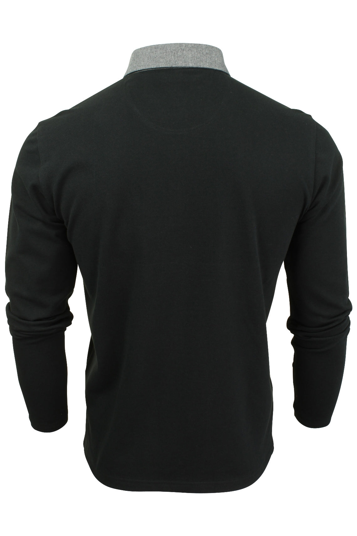Mens Long Sleeved Button Down Collar Polo T-Shirt by Xact, 03, Xp1026, Black