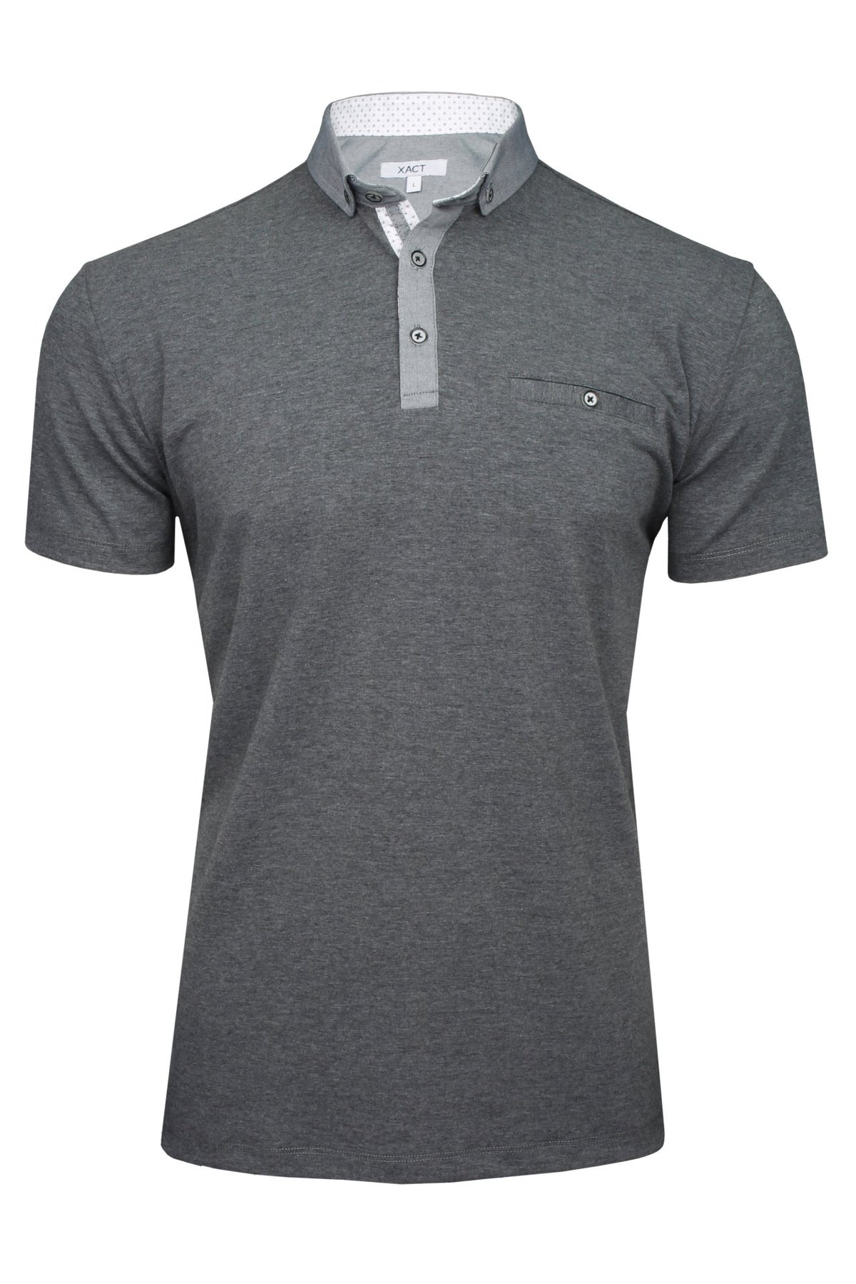 Xact Mens Polo Shirt with Short Sleeves and Button Down Collar, 01, Xp1076, Dark Grey
