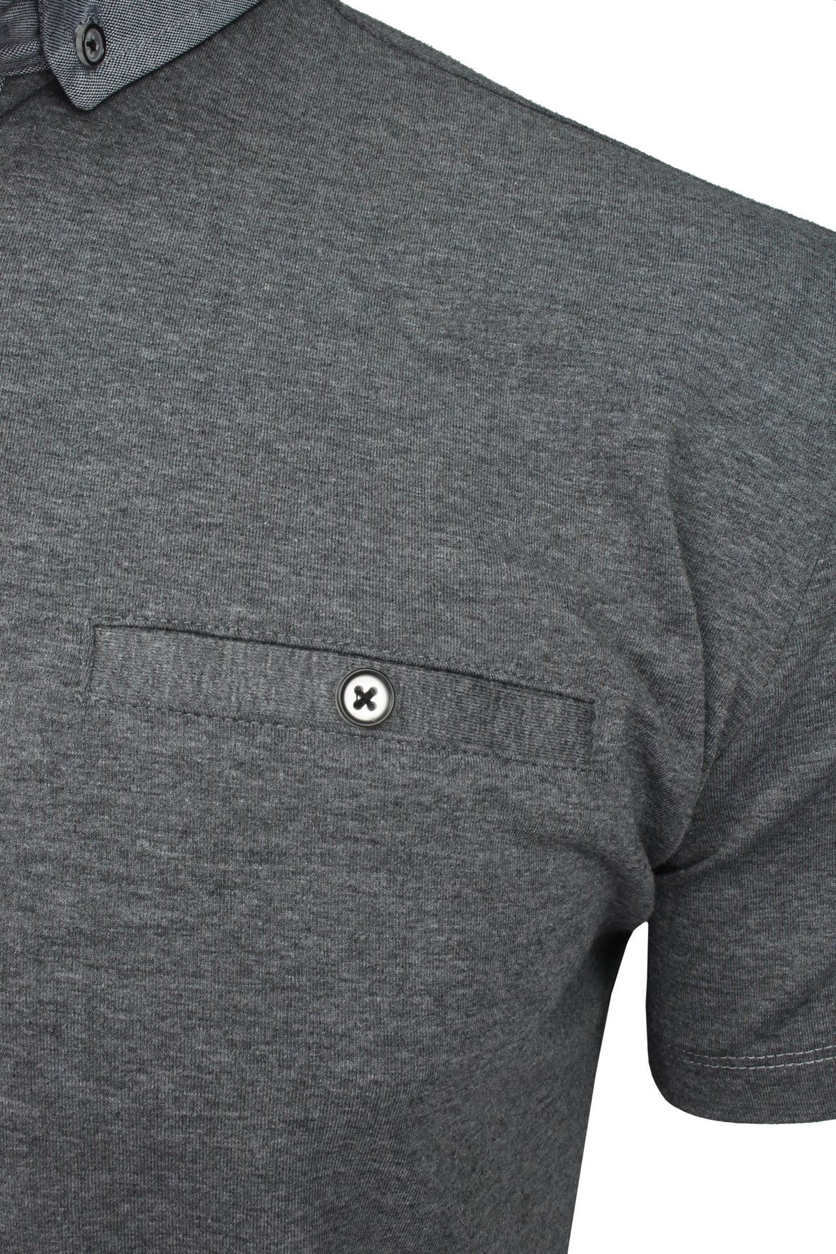 Xact Mens Polo Shirt with Short Sleeves and Button Down Collar, 02, Xp1076, Dark Grey