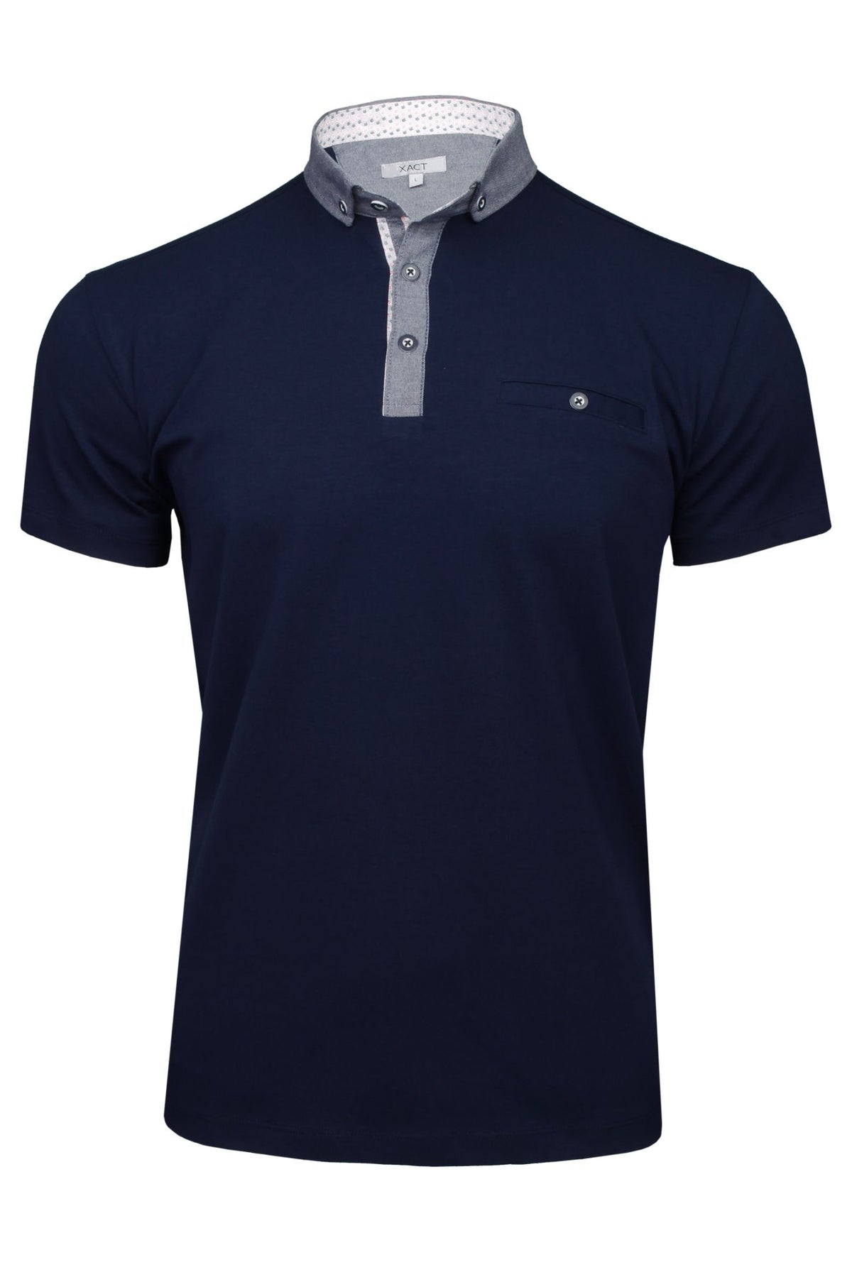 Xact Mens Polo Shirt with Short Sleeves and Button Down Collar, 01, Xp1076, Navy