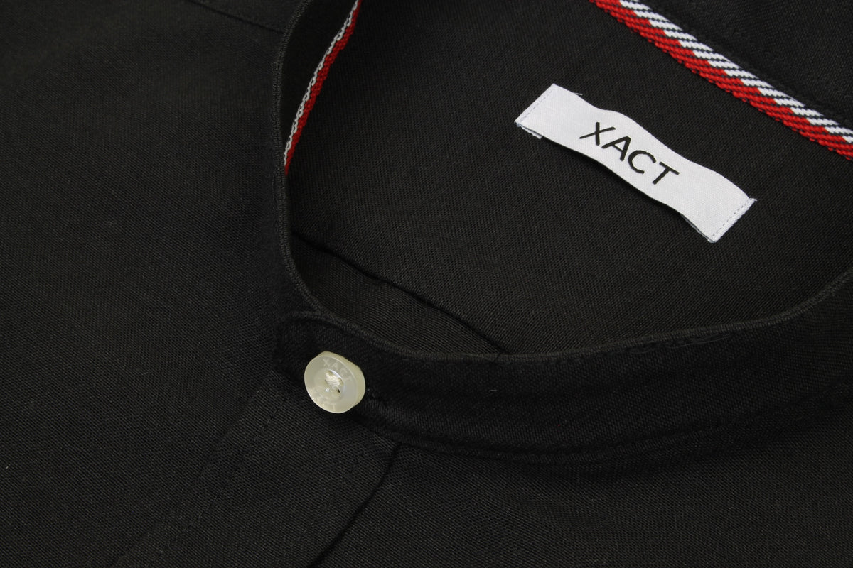 Xact Men's Grandad Collar Oxford Shirt Slim Fit Short Sleeved, 04, Xsh1022, Black