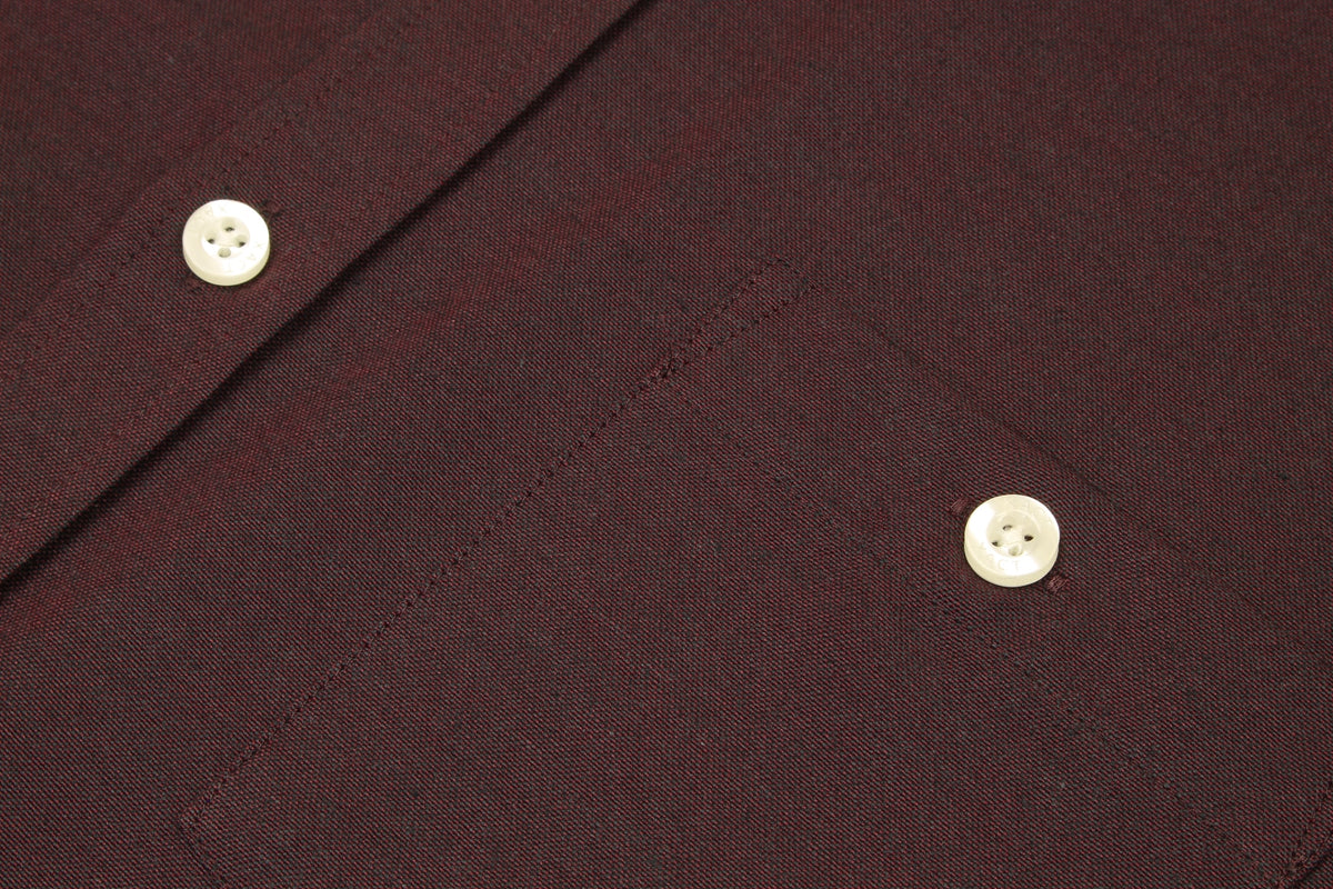 Xact Men's Grandad Collar Oxford Shirt Slim Fit Short Sleeved, 05, Xsh1022, Dark Burgundy
