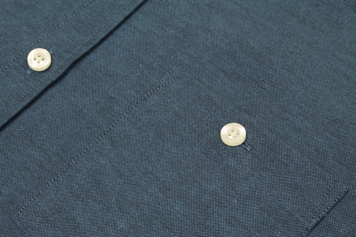 Xact Men's Grandad Collar Oxford Shirt Slim Fit Short Sleeved, 06, Xsh1022, Denim Blue