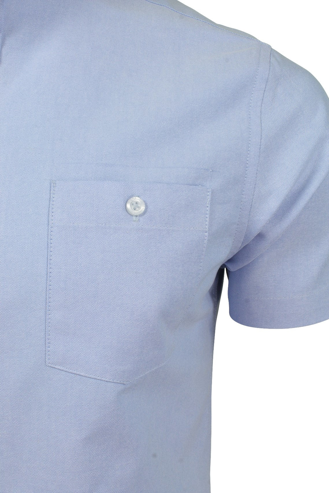 Xact Men's Grandad Collar Oxford Shirt Slim Fit Short Sleeved, 02, Xsh1022, Light Blue