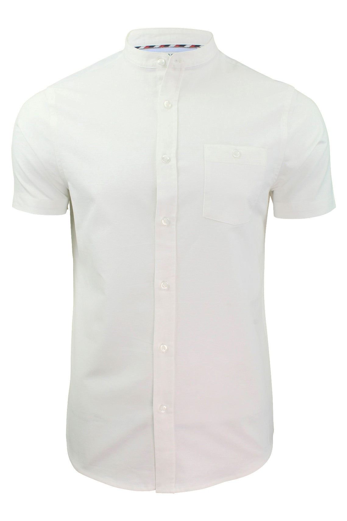 Xact Men's Grandad Collar Oxford Shirt Slim Fit Short Sleeved, 01, Xsh1022, White