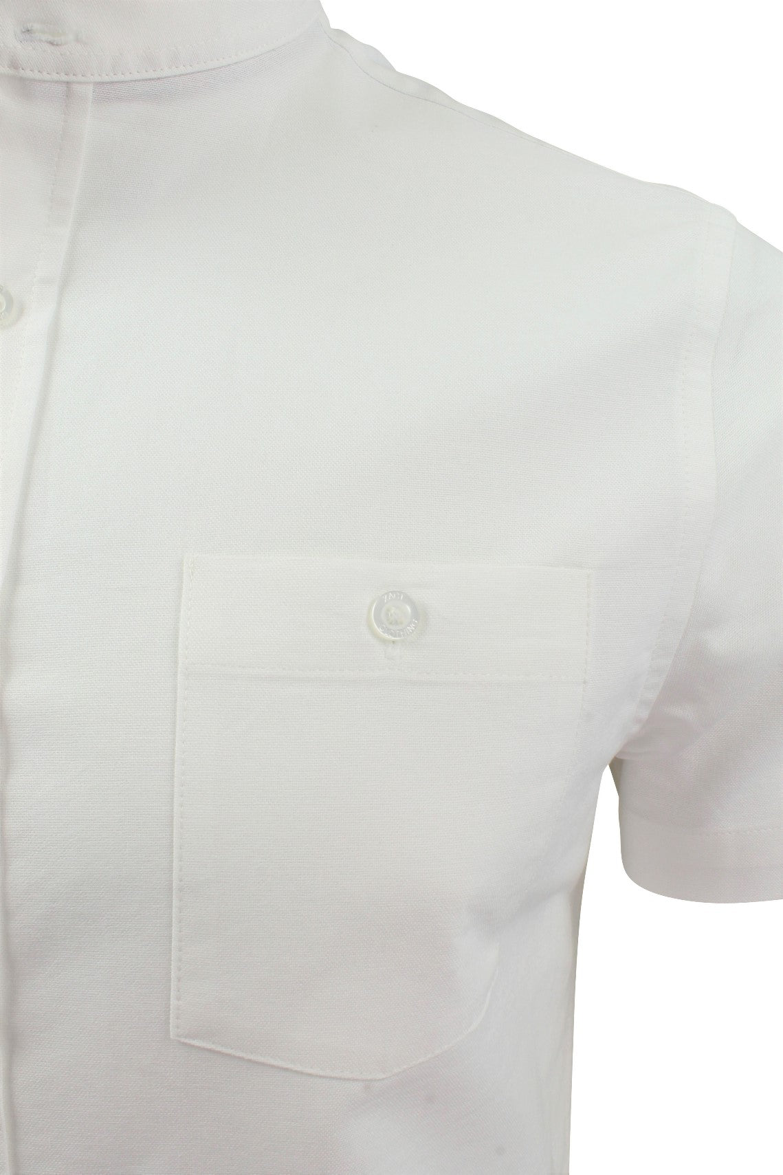 Xact Men's Grandad Collar Oxford Shirt Slim Fit Short Sleeved, 02, Xsh1022, White