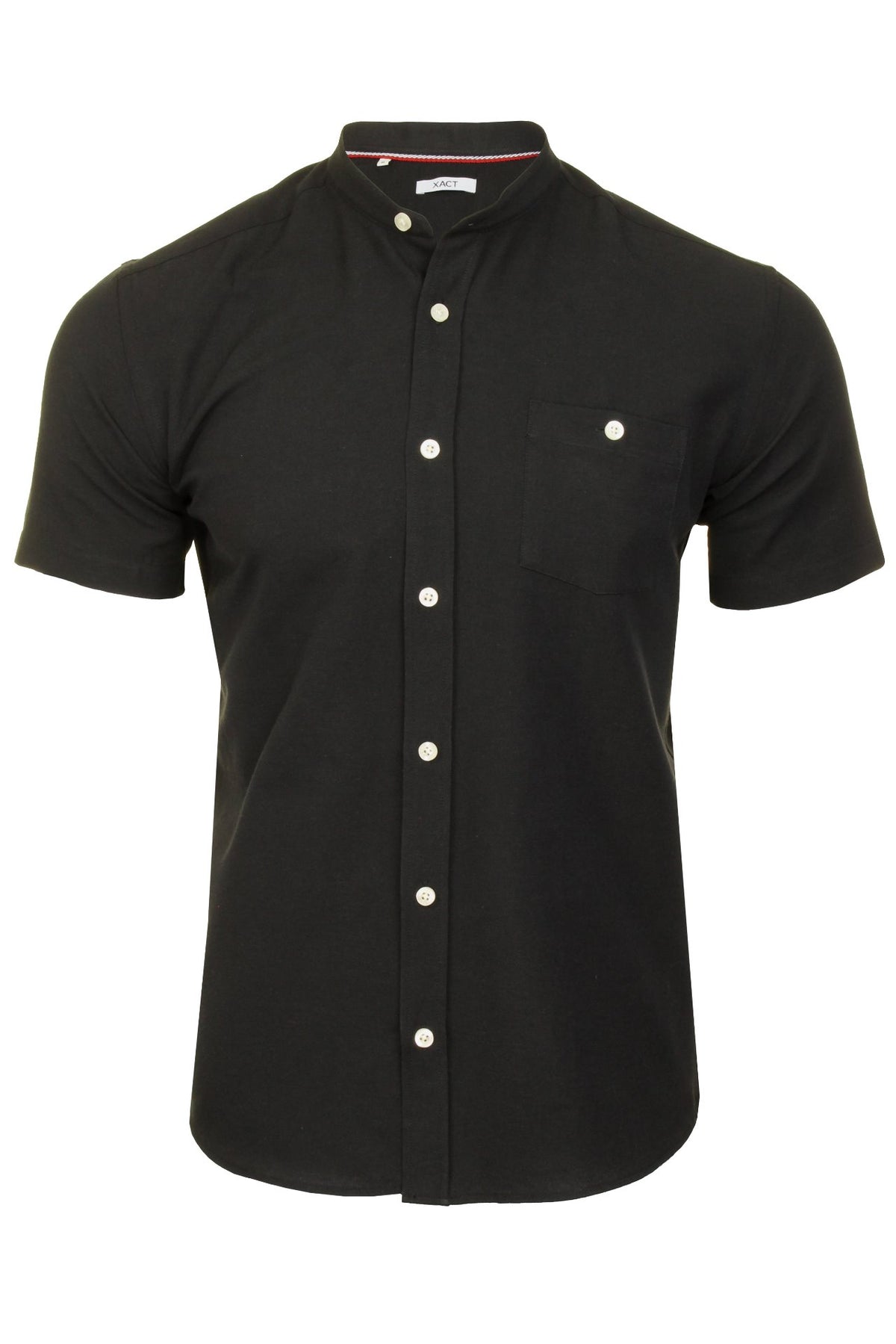 Xact Men's Grandad Collar Oxford Shirt Slim Fit Short Sleeved, 01, Xsh1022, Black