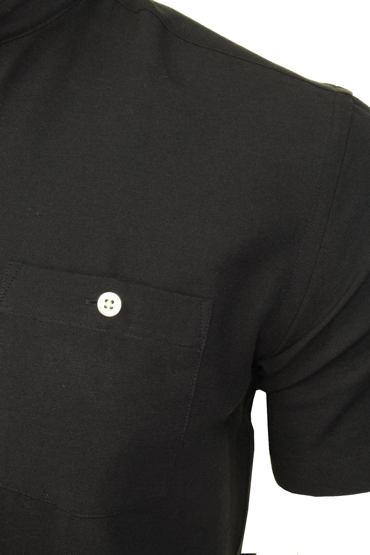 Xact Men's Grandad Collar Oxford Shirt Slim Fit Short Sleeved, 02, Xsh1022, Black