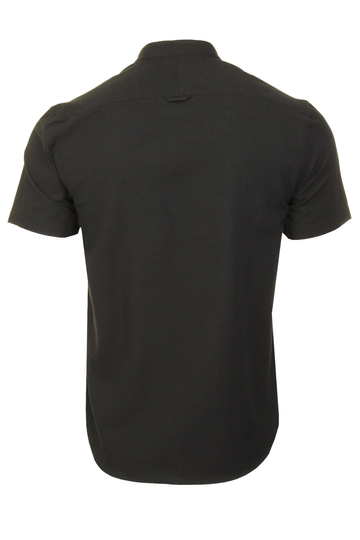Xact Men's Grandad Collar Oxford Shirt Slim Fit Short Sleeved, 03, Xsh1022, Black