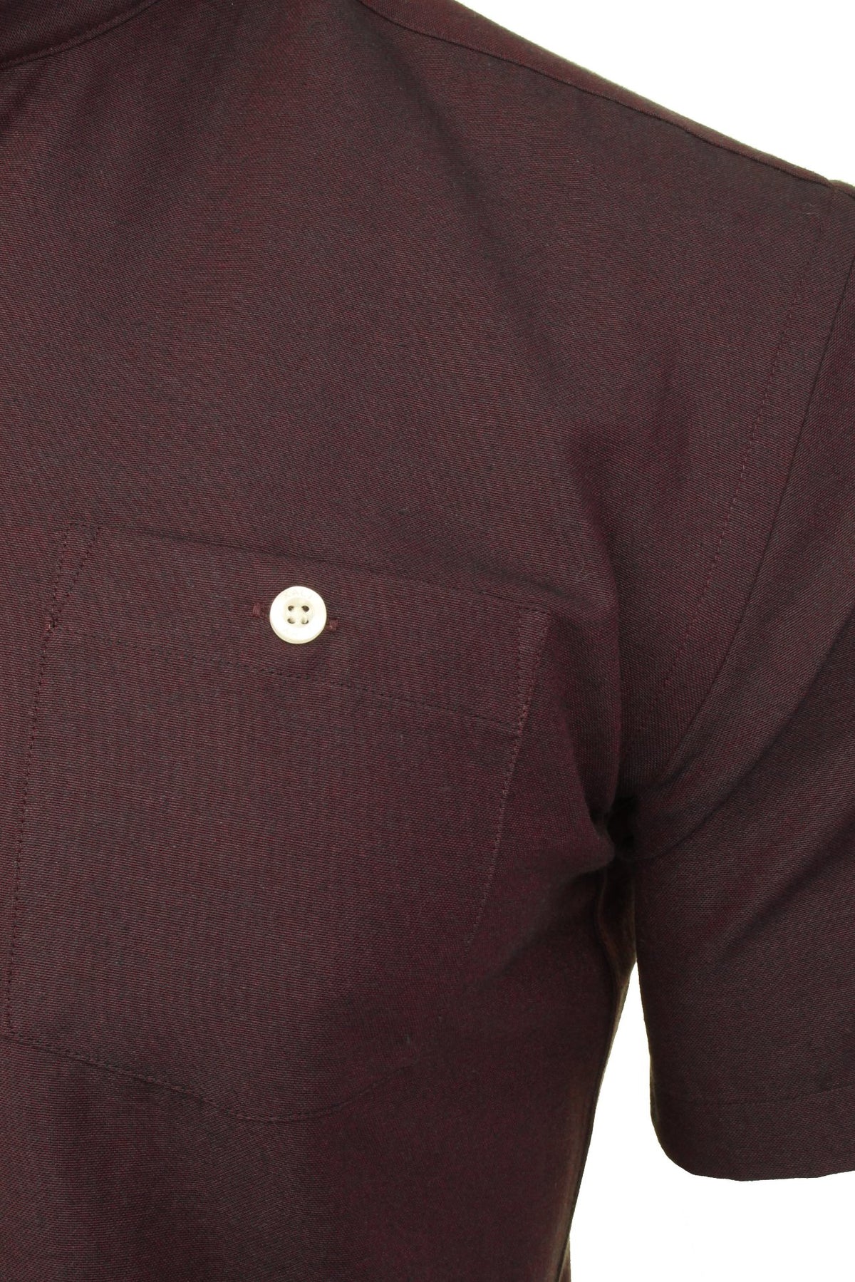 Xact Men's Grandad Collar Oxford Shirt Slim Fit Short Sleeved, 02, Xsh1022, Dark Burgundy