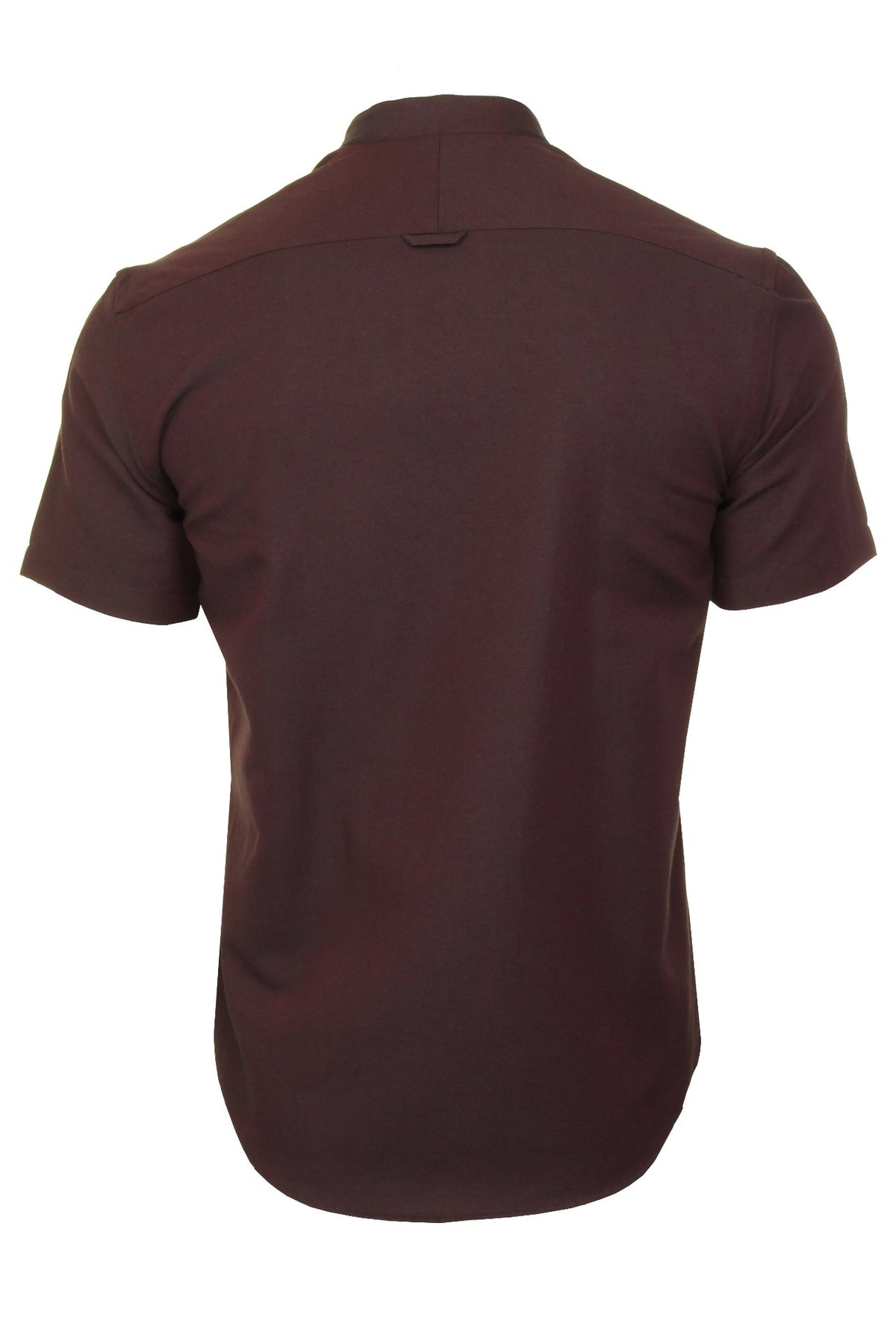 Xact Men's Grandad Collar Oxford Shirt Slim Fit Short Sleeved, 03, Xsh1022, Dark Burgundy