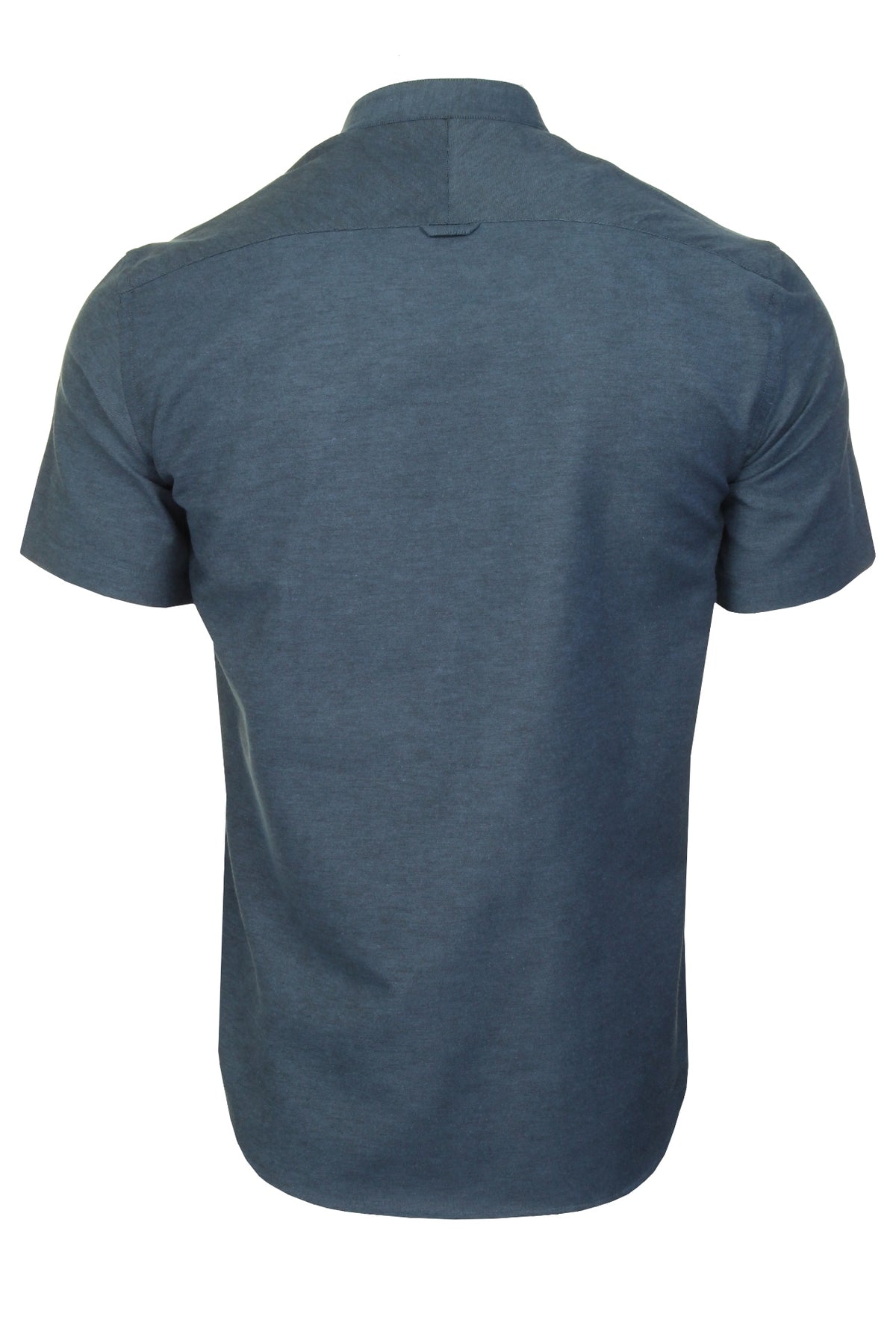 Xact Men's Grandad Collar Oxford Shirt Slim Fit Short Sleeved, 03, Xsh1022, Denim Blue